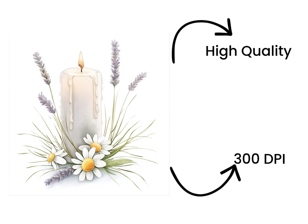 Lavender and Daisy Candle Clipart Bundle