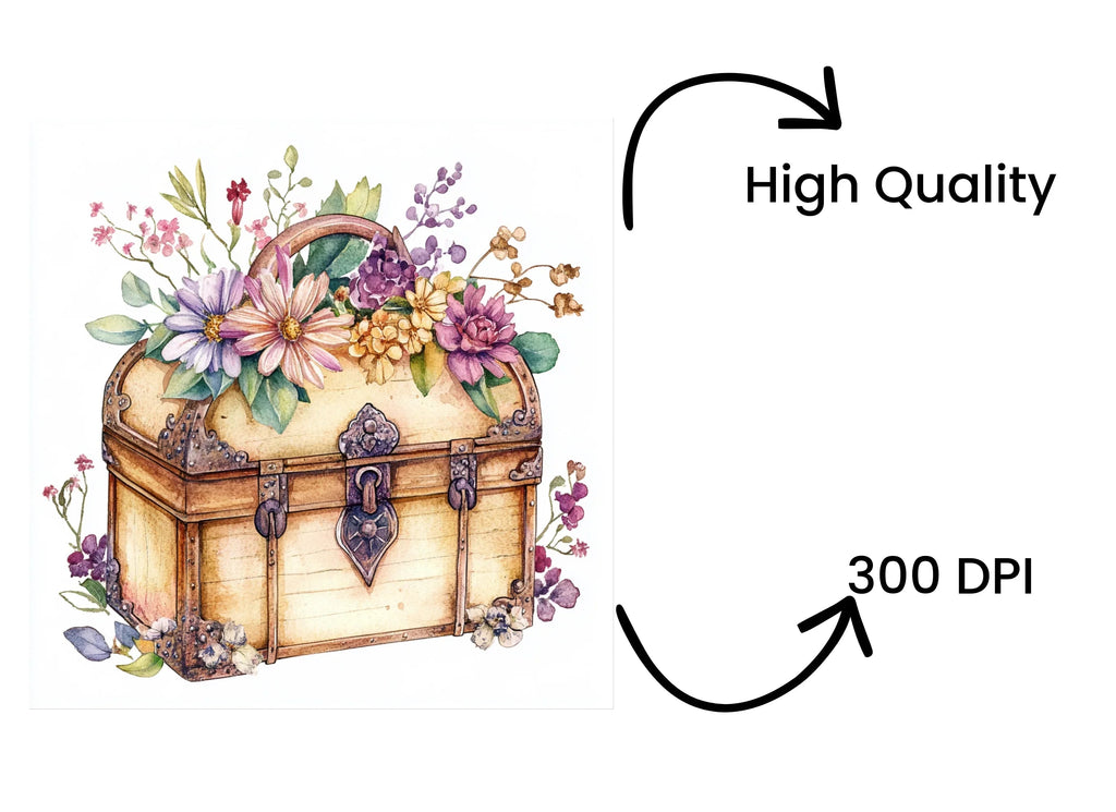 Vintage Treasure Chests with Flowers Clipart Bundle