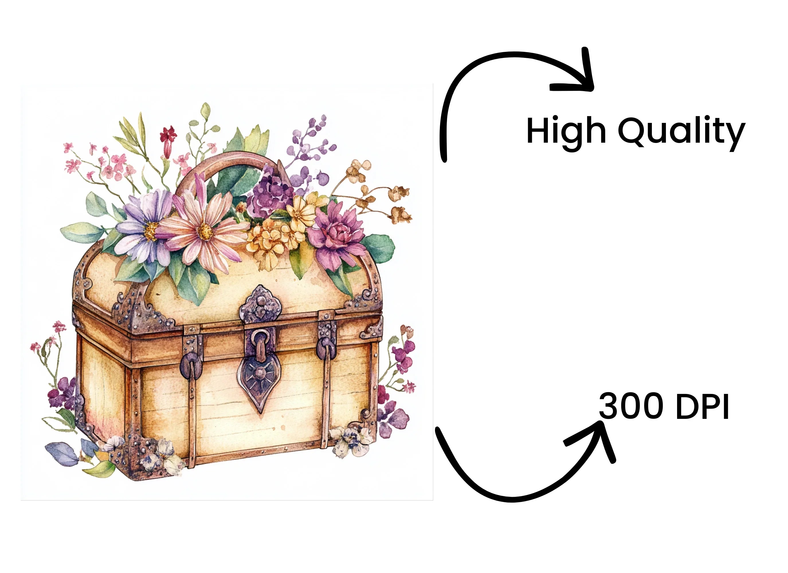 Vintage Treasure Chests with Flowers Clipart Bundle