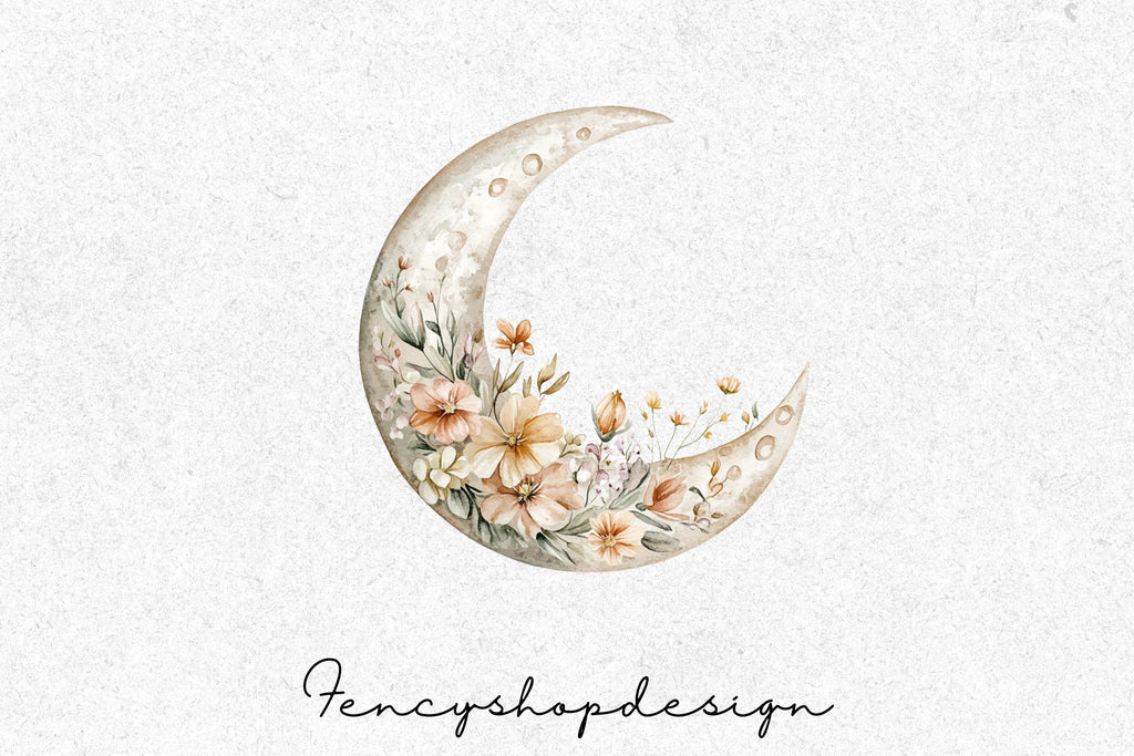 Floral Moon Clipart Bundle