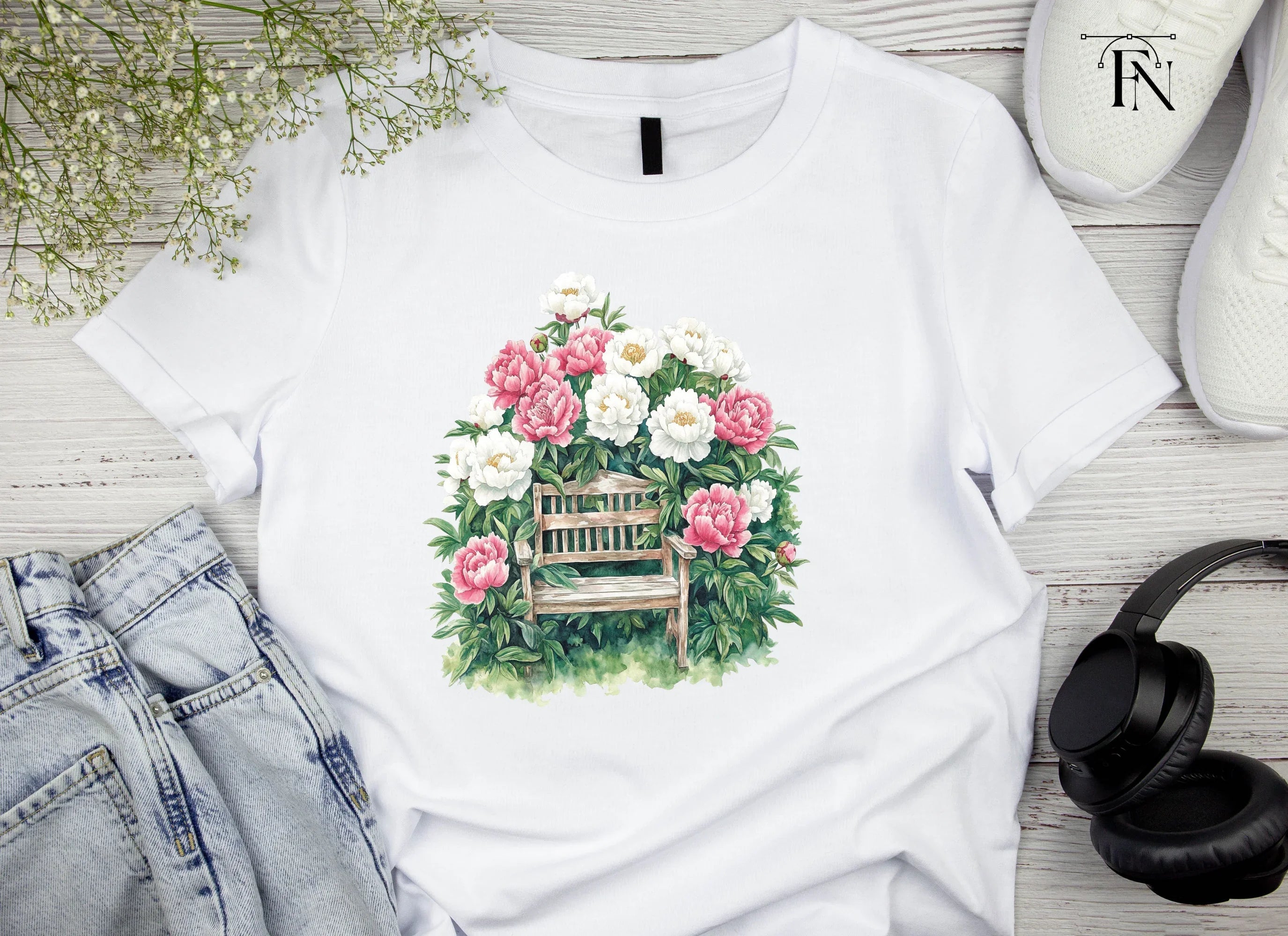 Peony Garden Bench Clipart Bundle