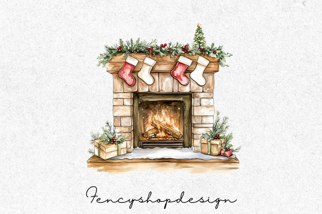 Cozy Christmas Fireplace Clipart Bundle