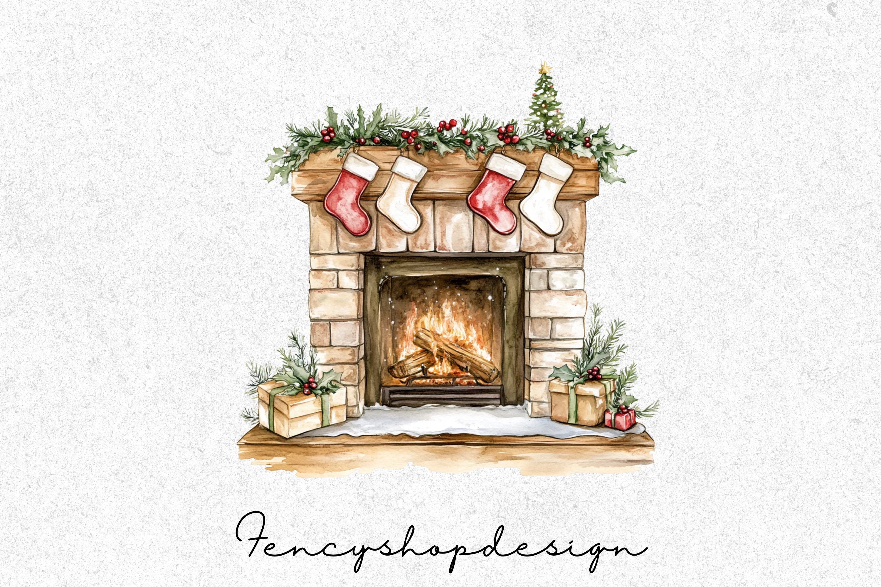 Cozy Christmas Fireplace Clipart Bundle