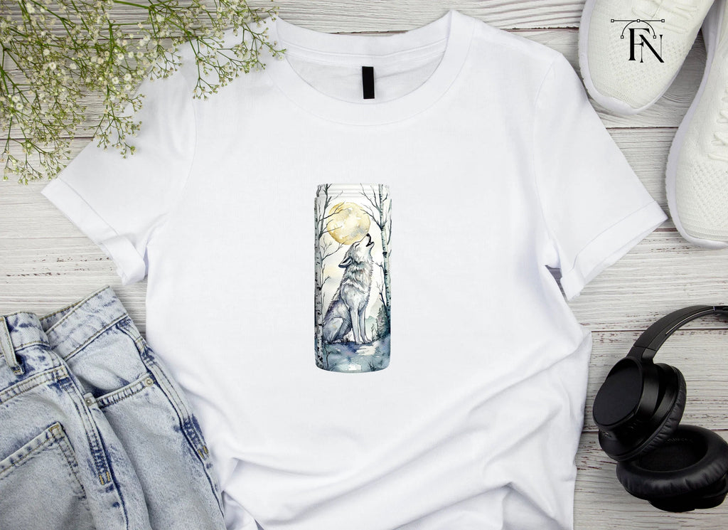 White Wolf Howling in Birch Forest Clipart Bundle