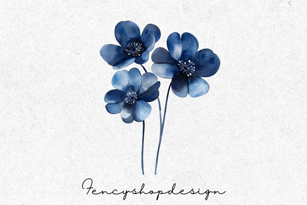 Blue Floral Clipart Bundle