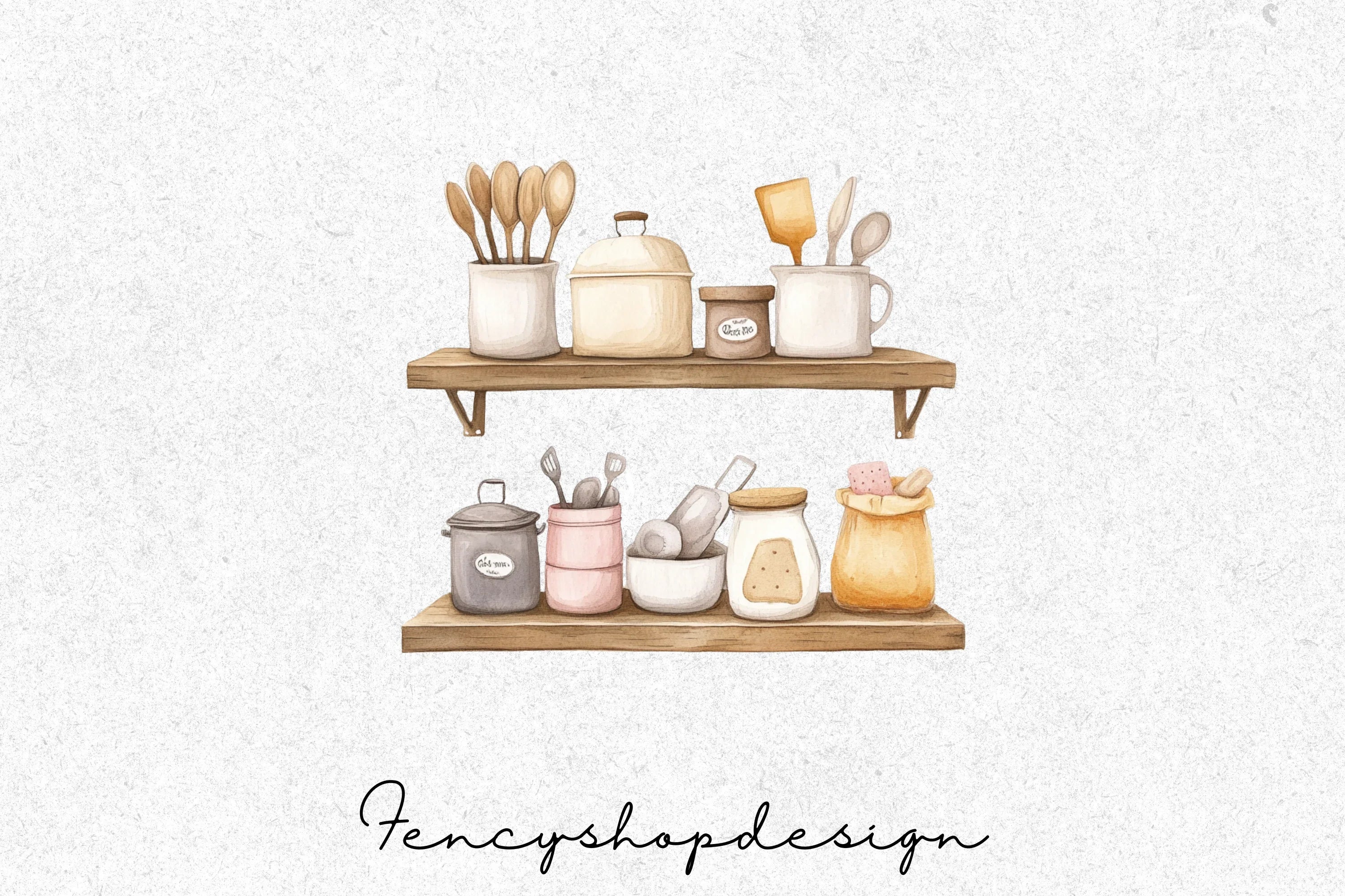 Rustic Kitchen Shelf Clipart Bundle
