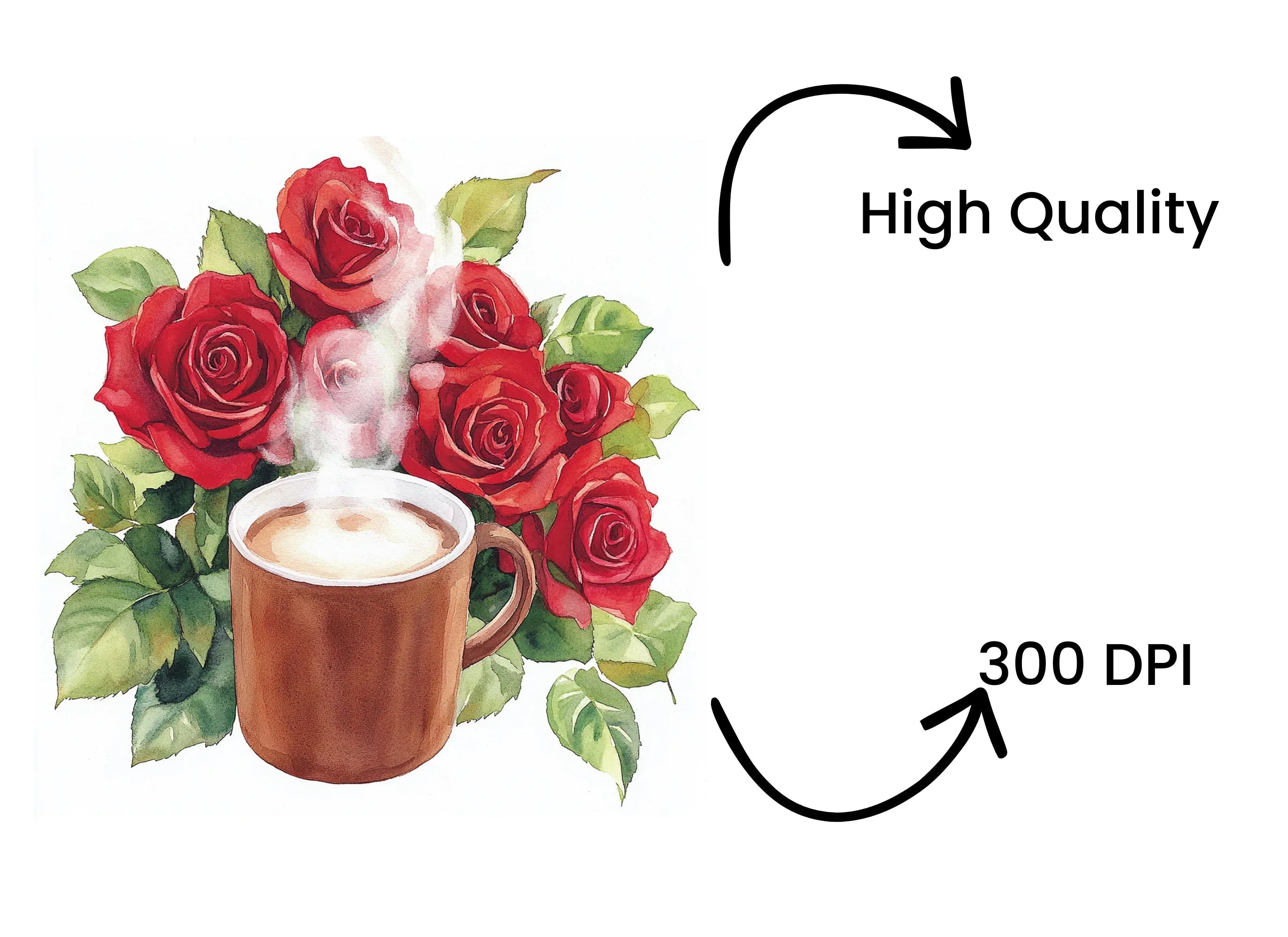 Coffee and Roses Clipart Bundle