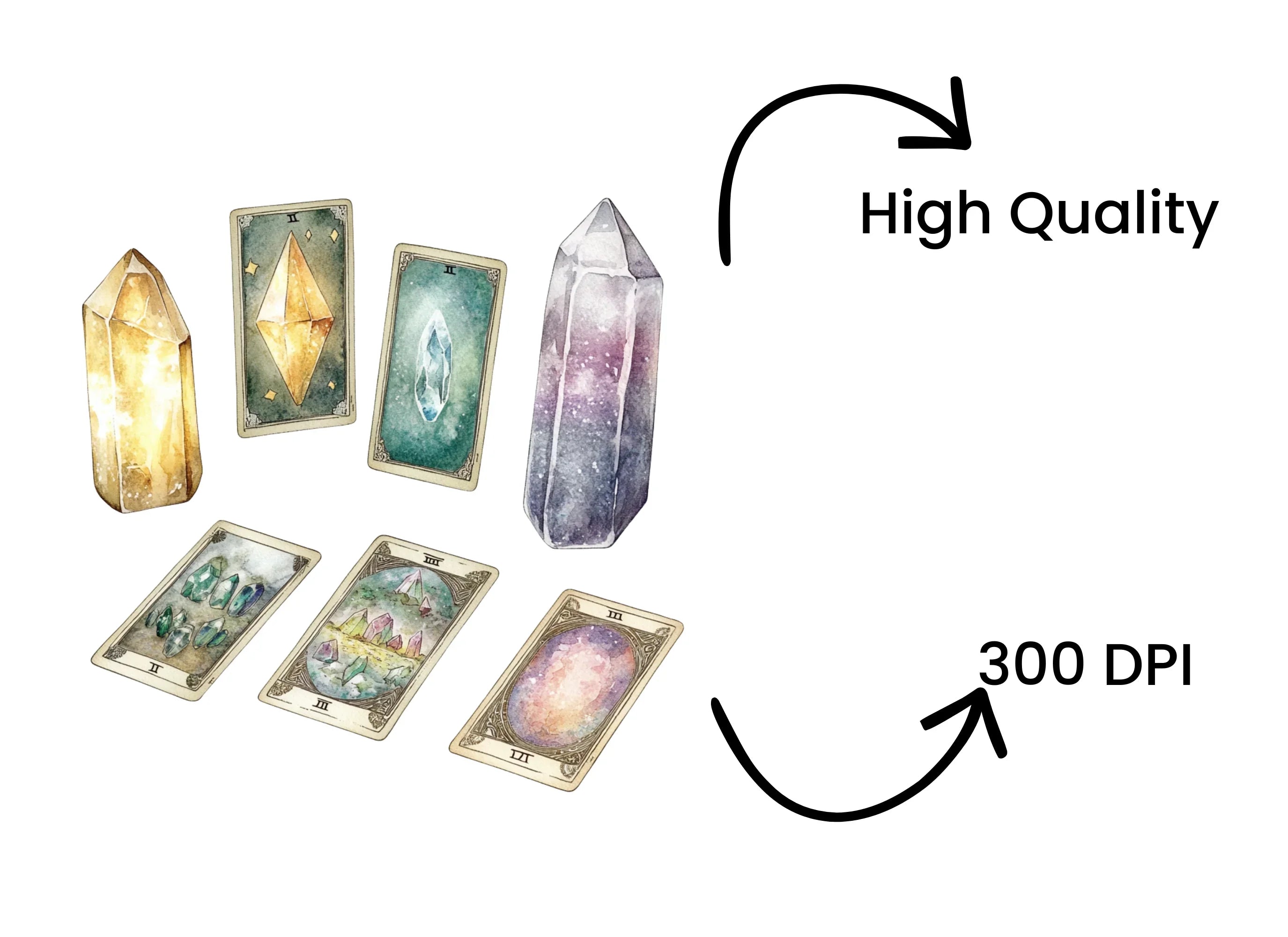 Enchanted Gemstone Tarot Card Graphics Clipart Bundle