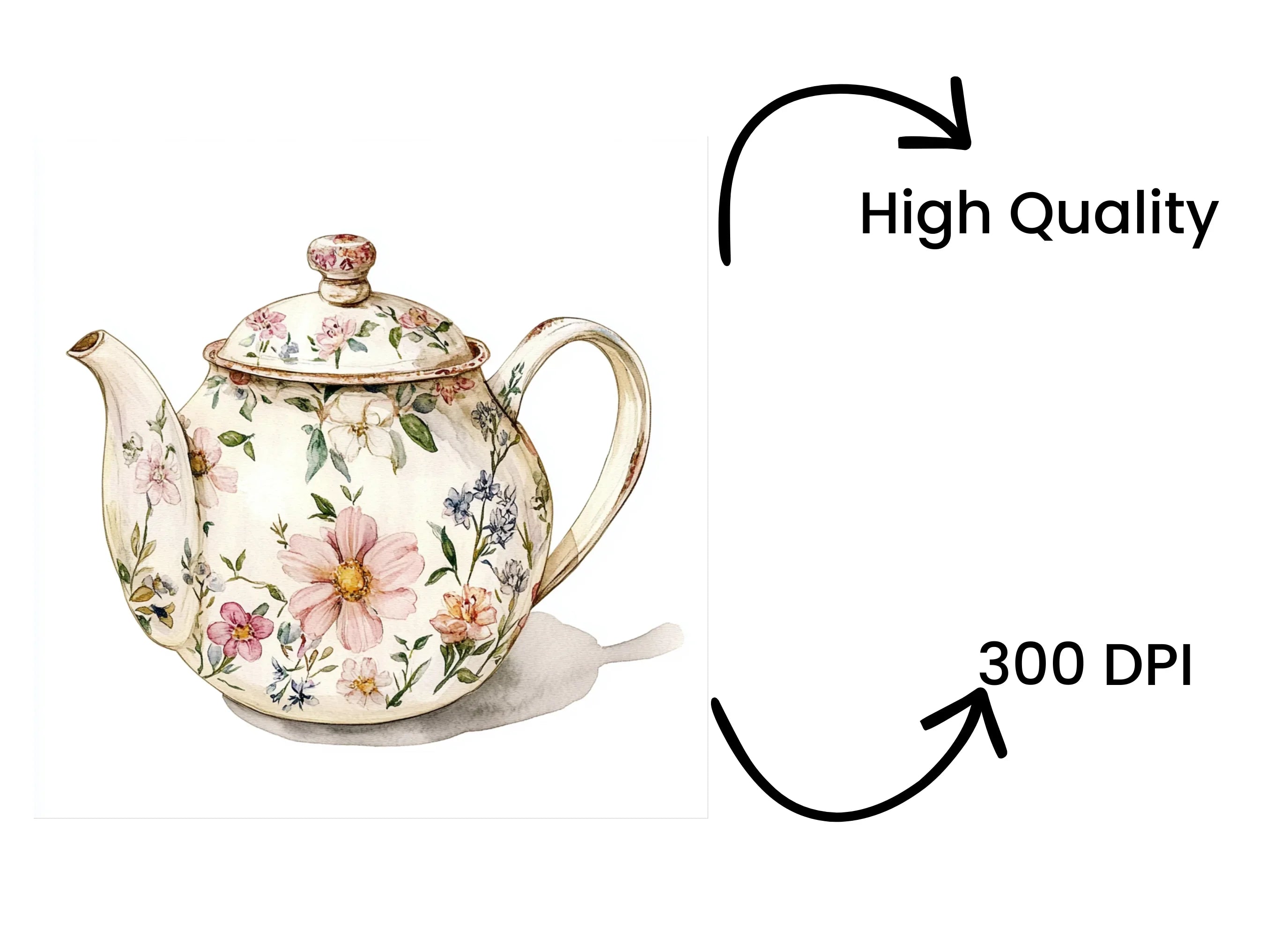 Elegant Floral Teapots Clipart Bundle