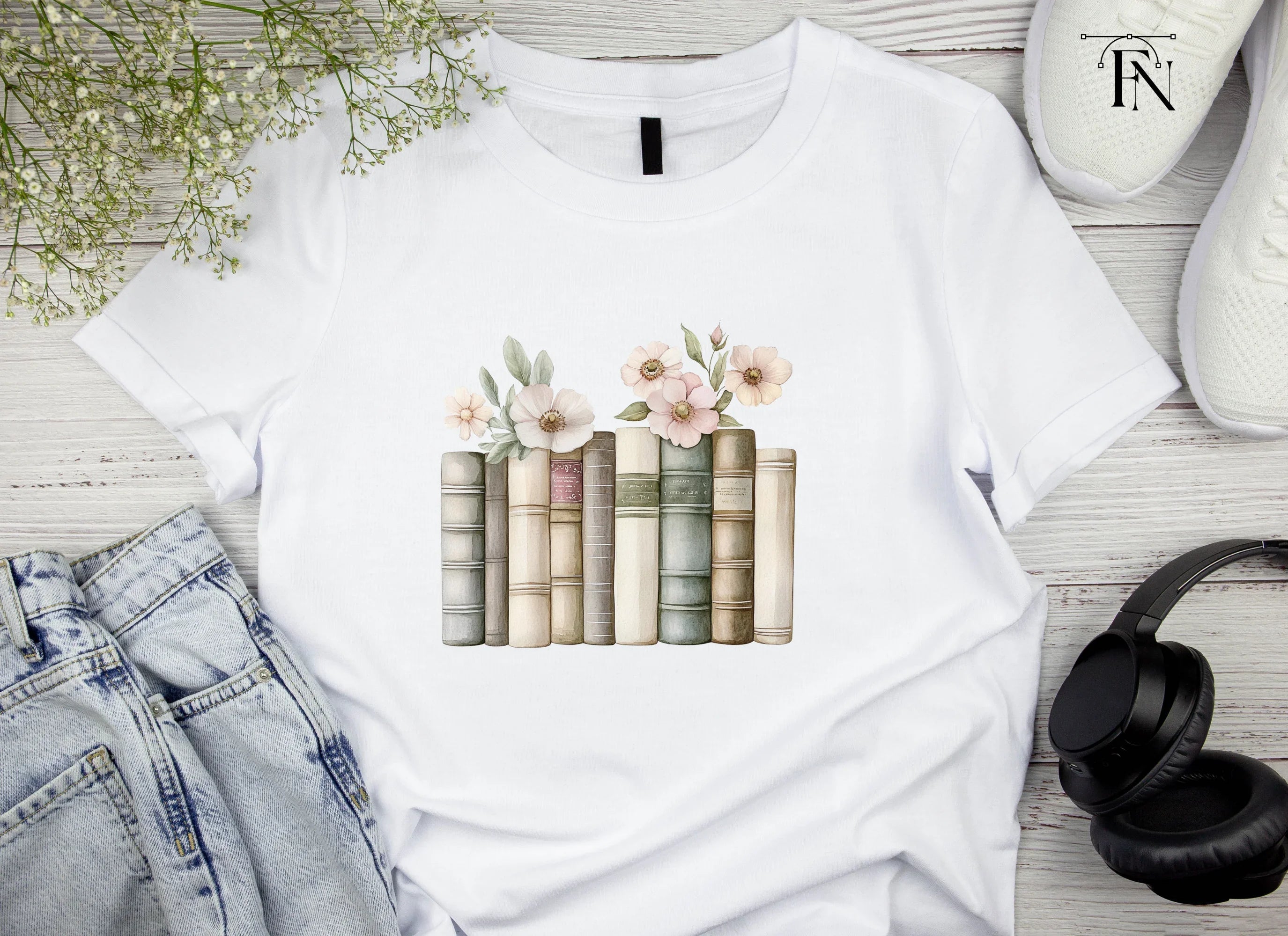 Floral Bookshelf Arrangement Clipart Bundle