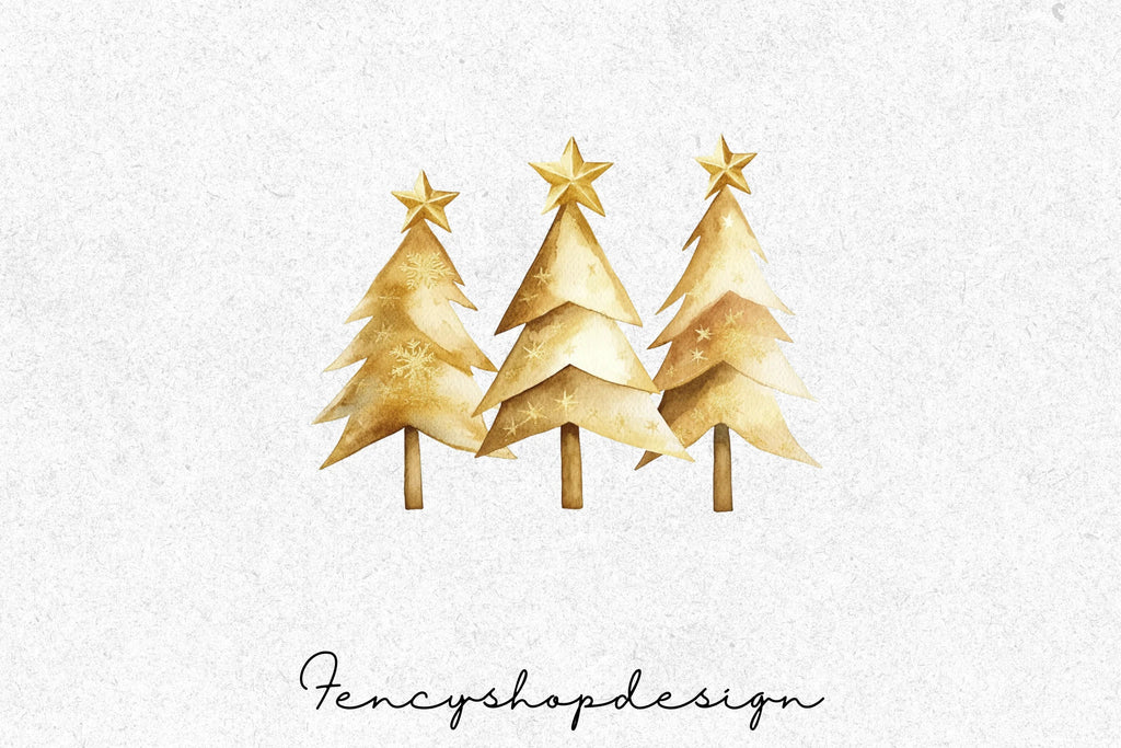 Golden Christmas Tree Clipart Bundle