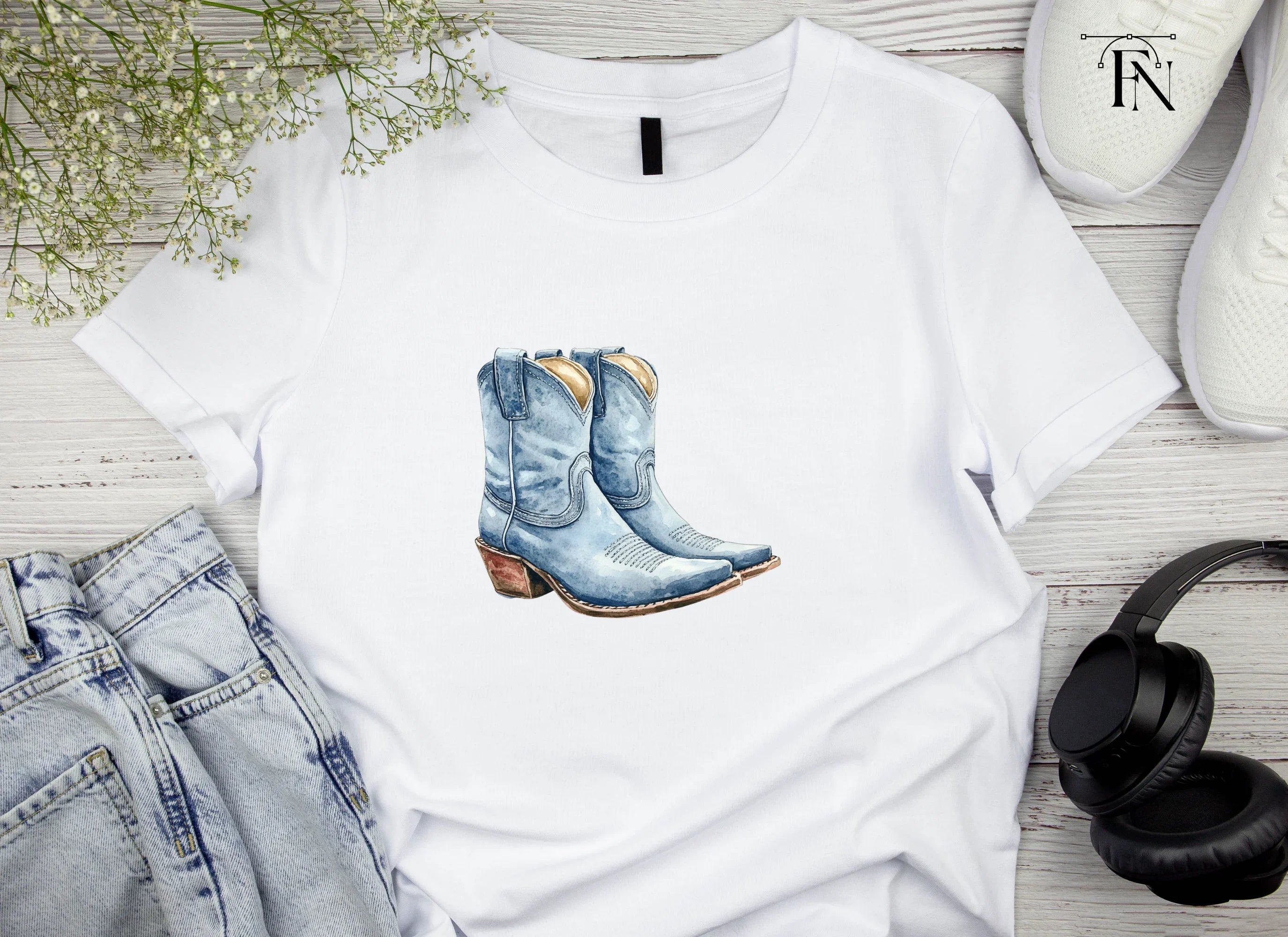 Blue Cowboy Boots Clipart Bundle