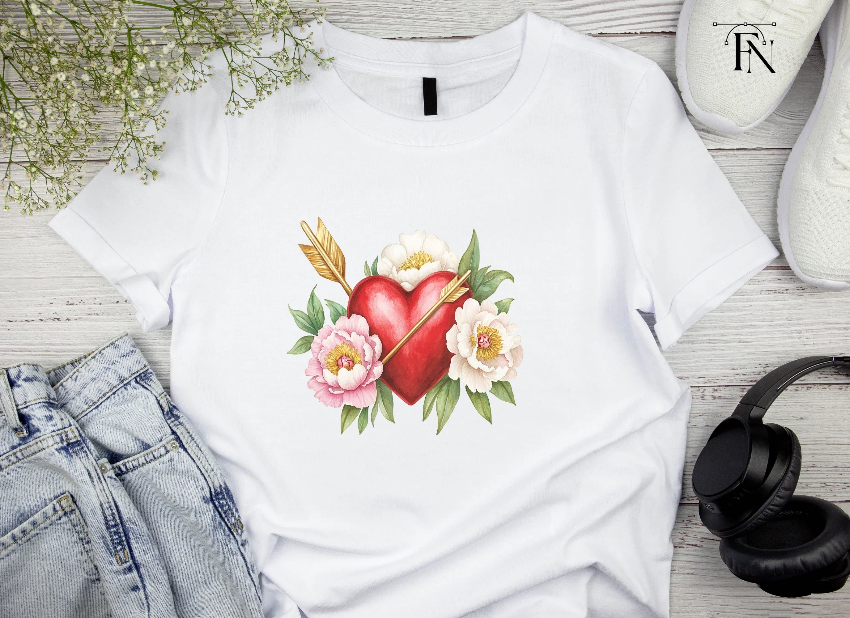 Valentine's Day Heart Peony Clipart Bundle