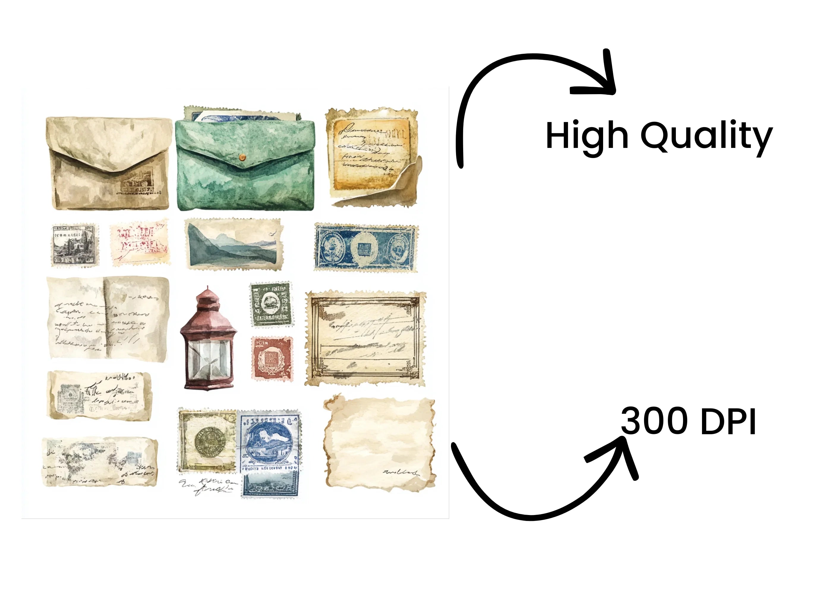 Old Mail Postage Stamp Clipart Bundle