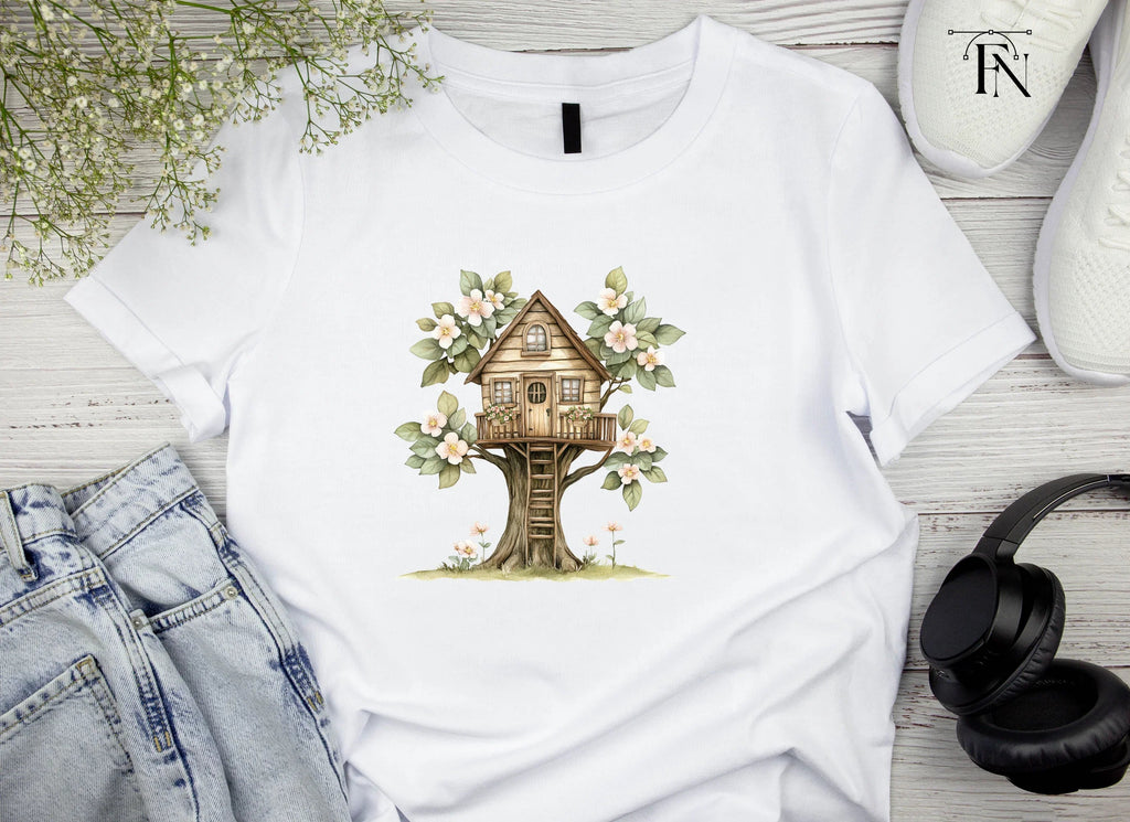 Cozy Treehouse with Pink Blossoms Clipart Bundle
