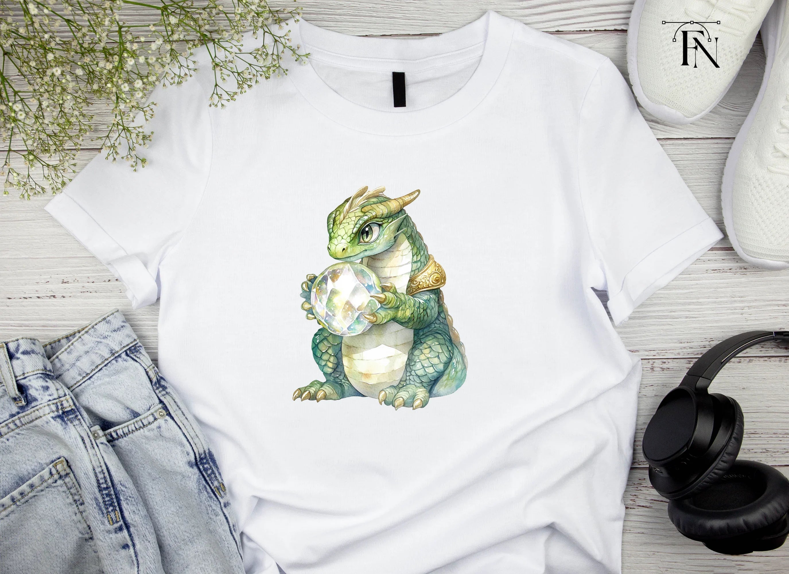 Baby Dragon with Crystal Clipart Bundle