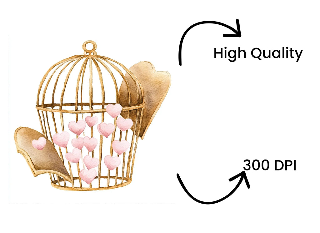 Birdcage with Pink Hearts Clipart Bundle