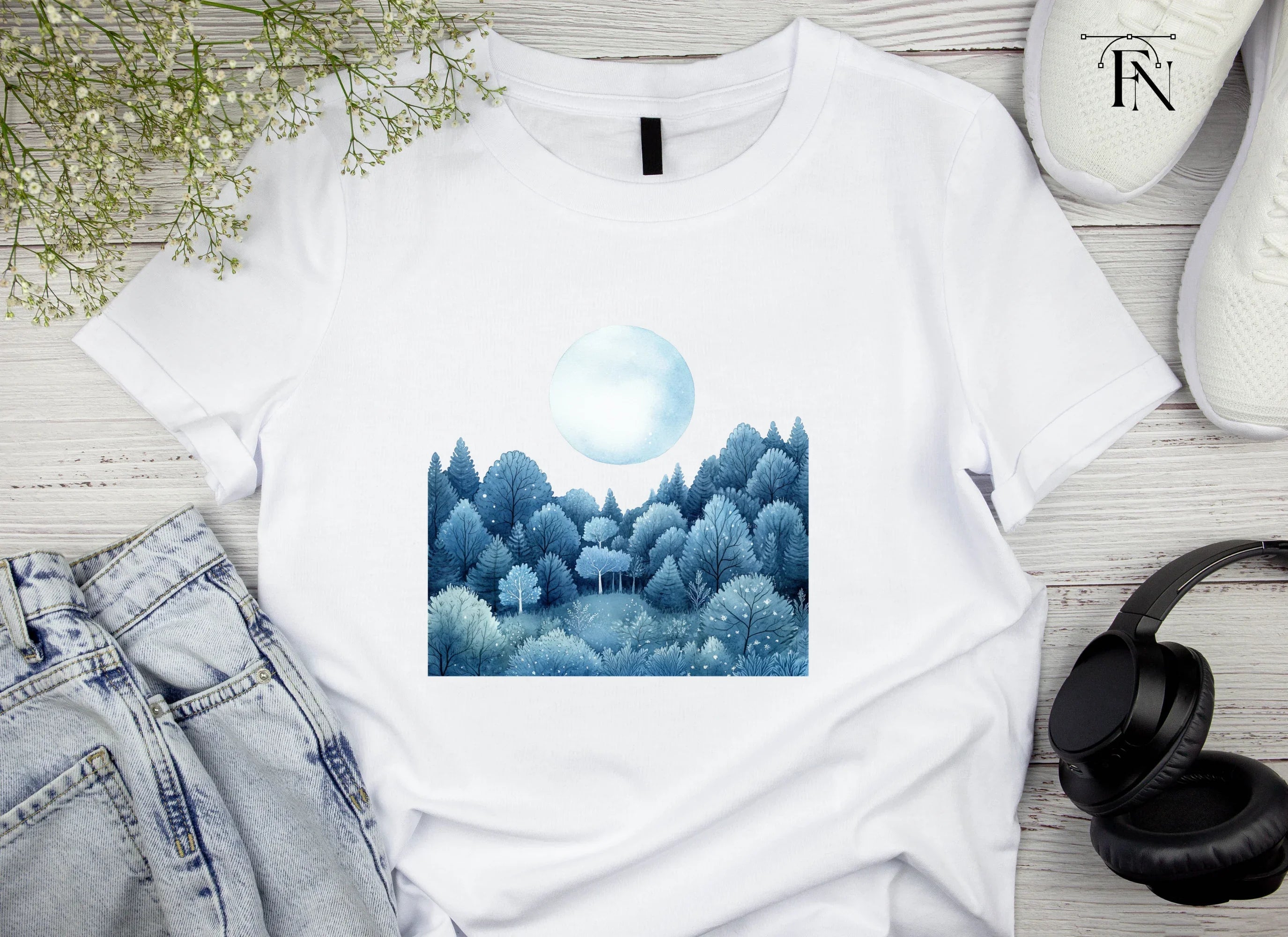 Winter Forest Moon Clipart Bundle