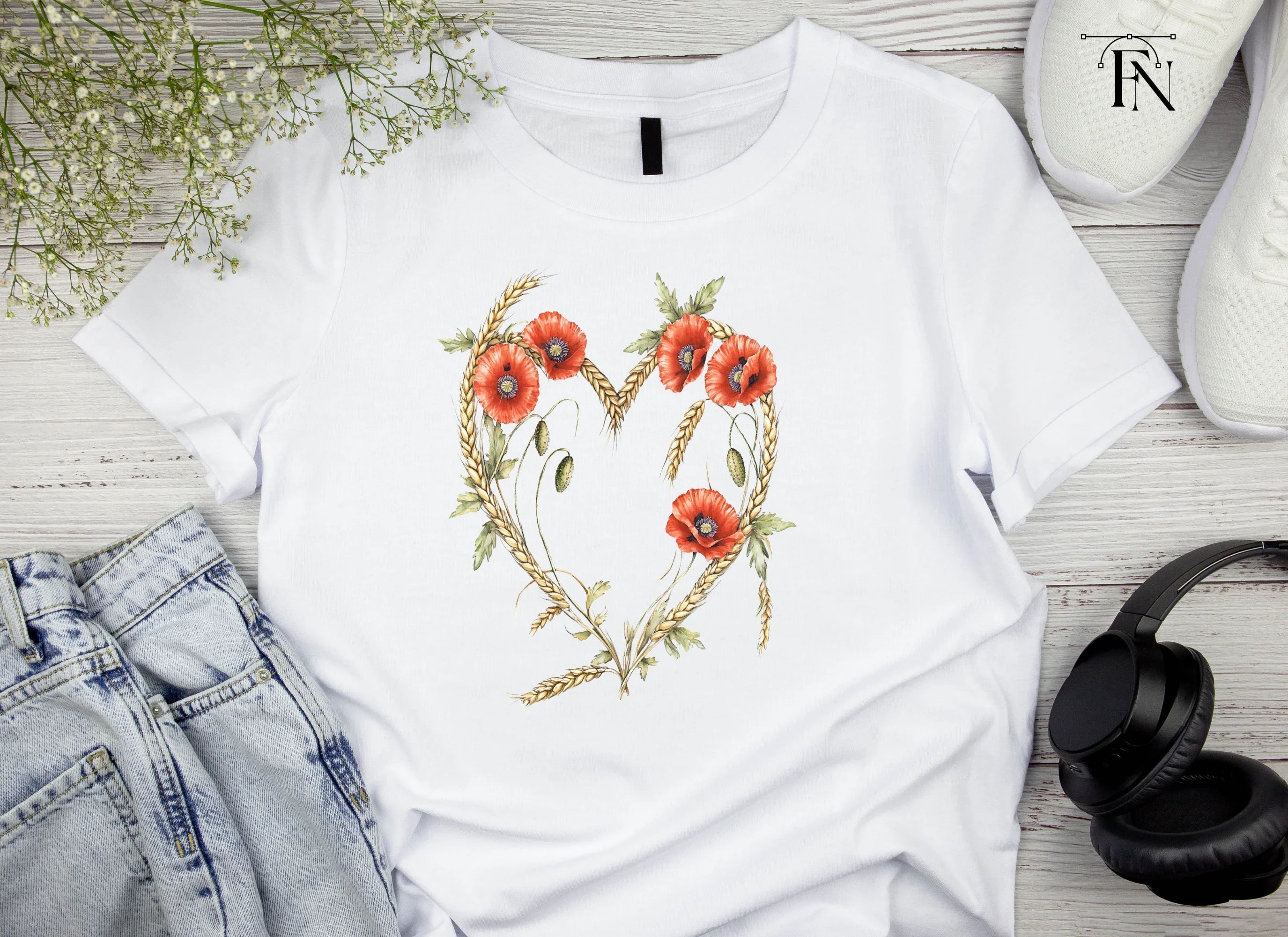 Poppy and Wheat Heart Clipart Bundle
