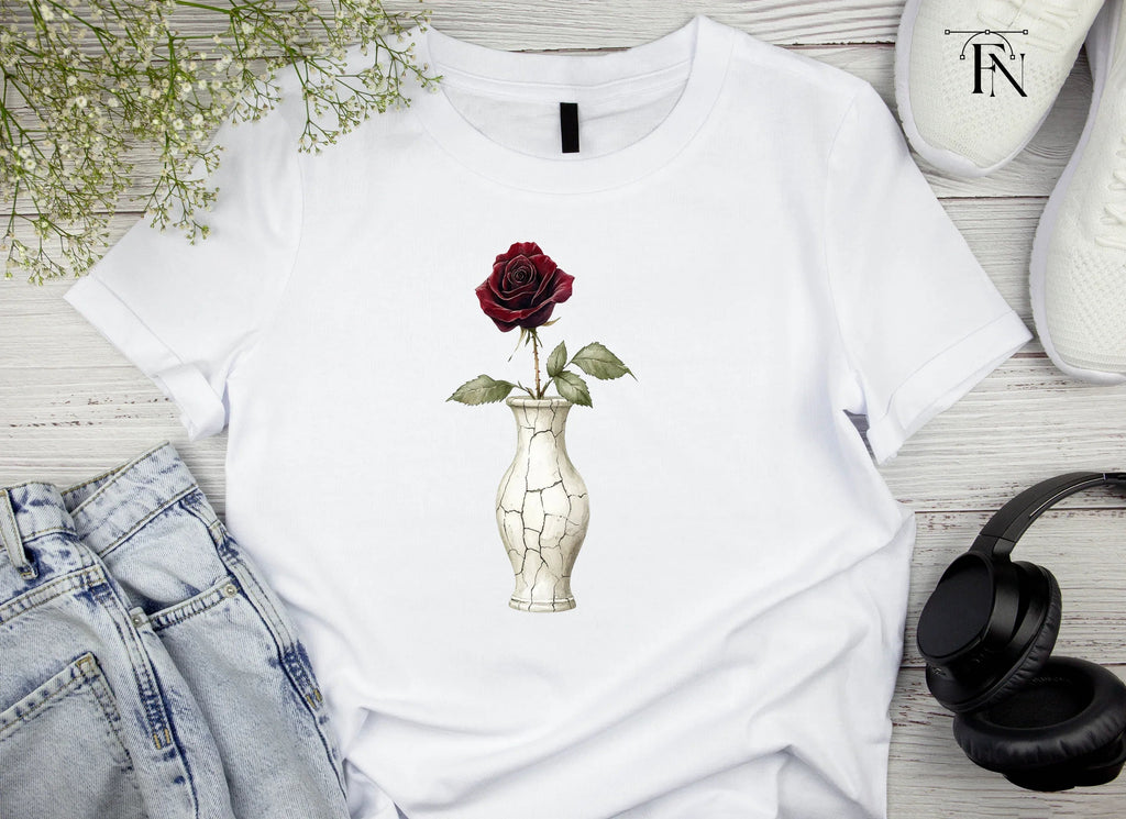 Dark Red Roses in Cracked Vases Clipart Bundle