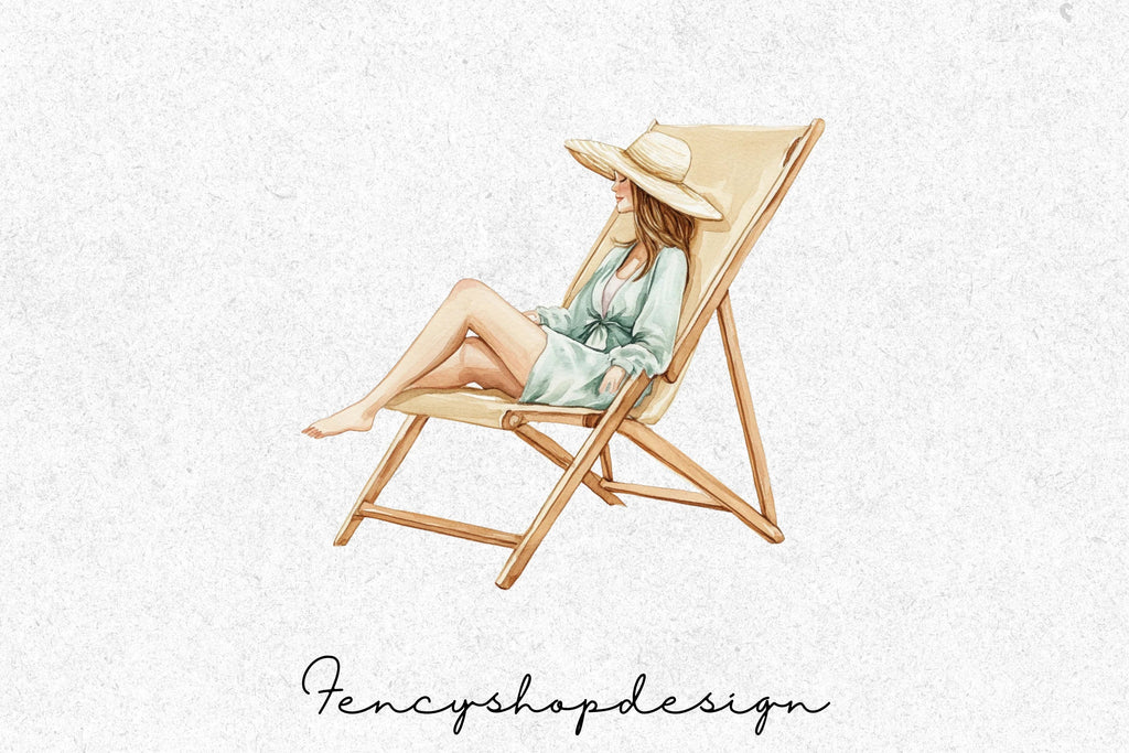 Relaxing Women Beach Lounge Clipart Bundle