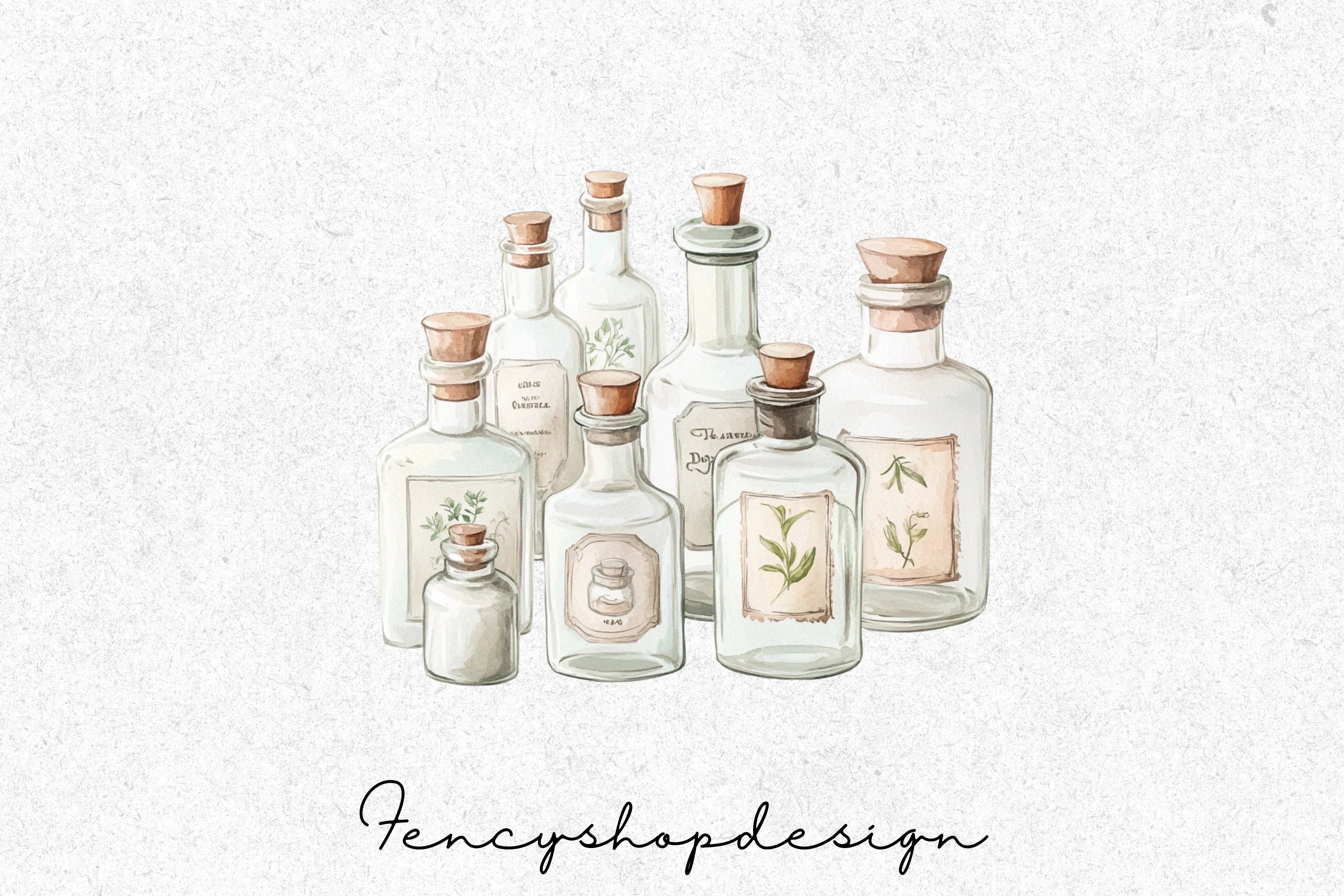 Vintage Apothecary Bottles Clipart Bundle