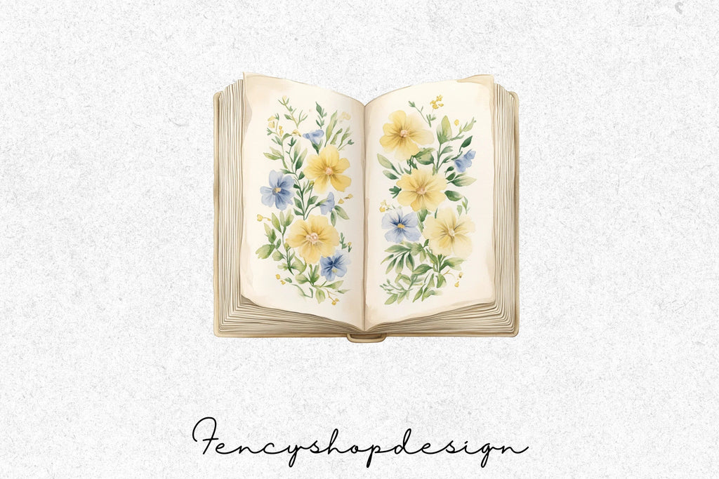 Vintage Floral Books Clipart Bundle