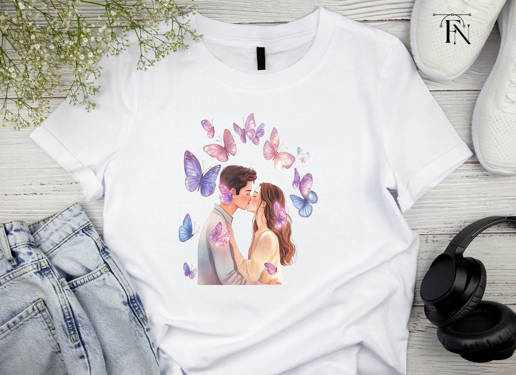 Romantic Couple Kissing with Butterflies Clipart Bundle