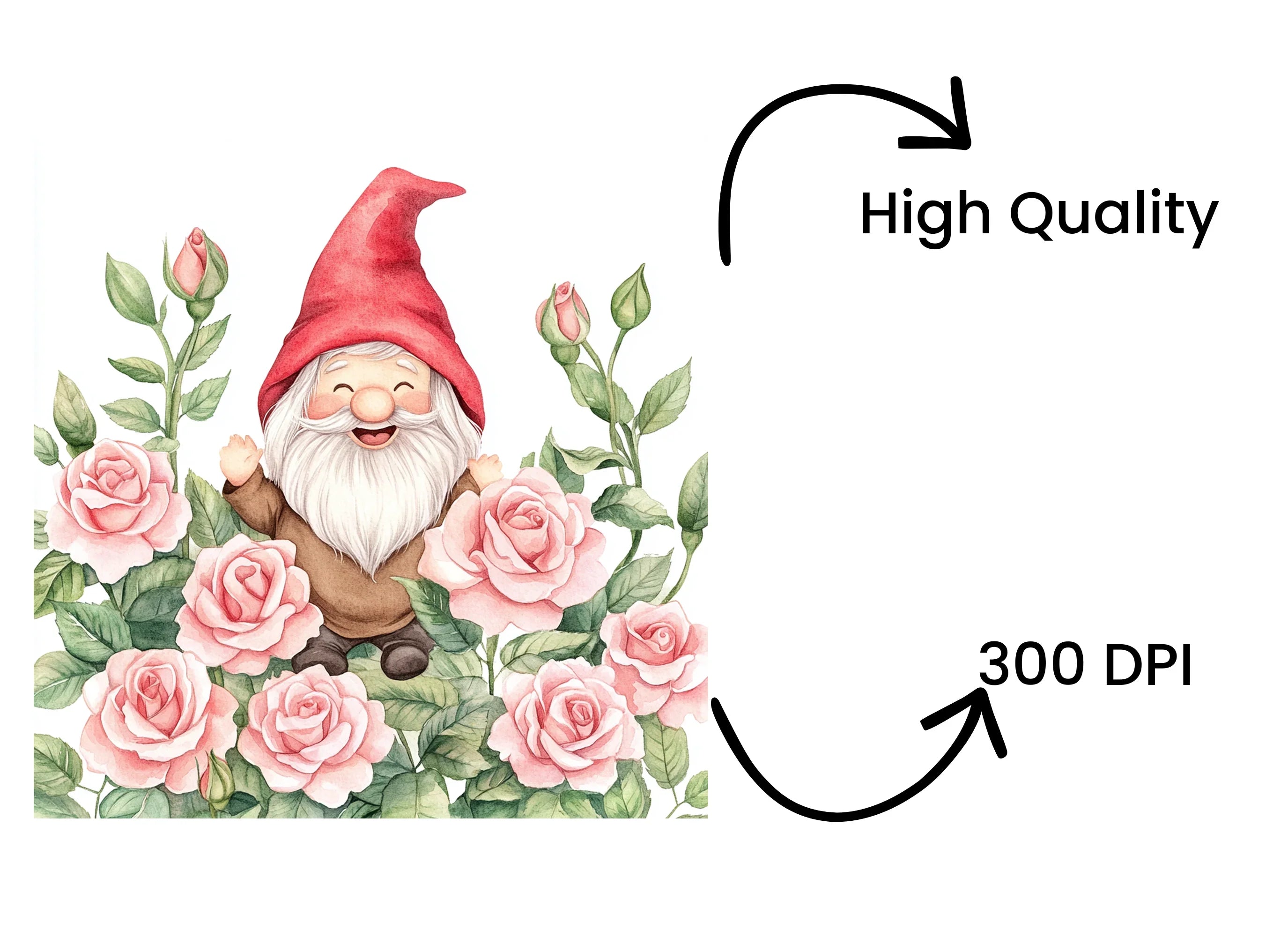Happy Gnomes with Pink Roses Clipart Bundle
