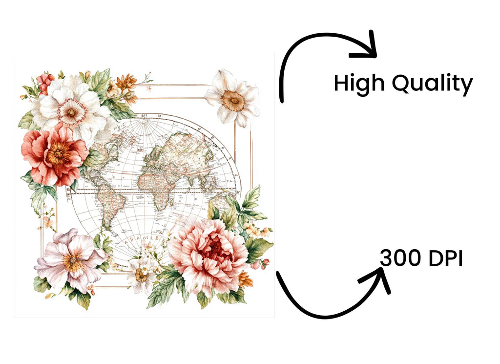 Vintage Floral Map Borders Clipart Bundle