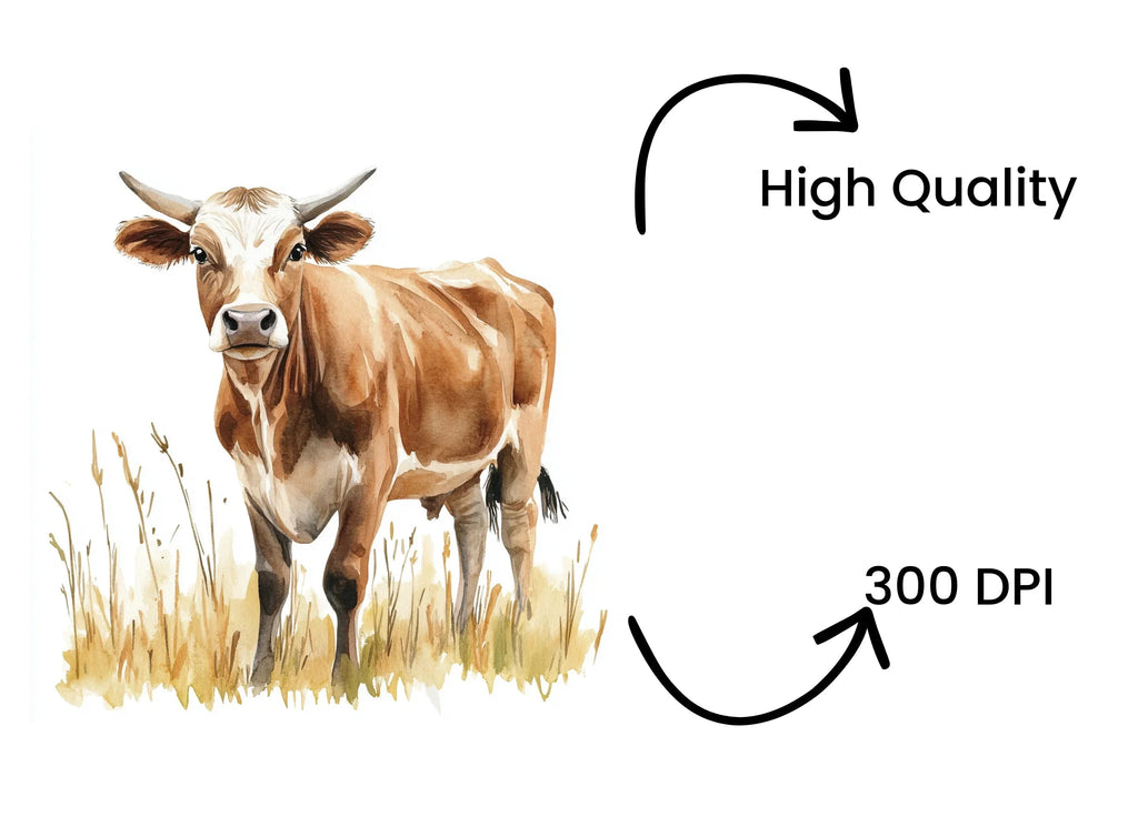 Brown Cow in Grass Clipart Bundle
