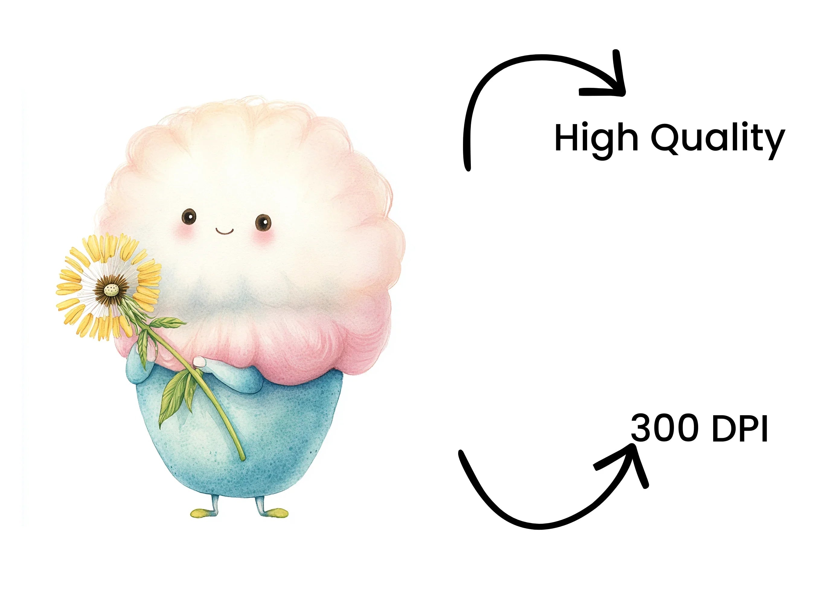 Cute Cotton Candy Characters Clipart Bundle