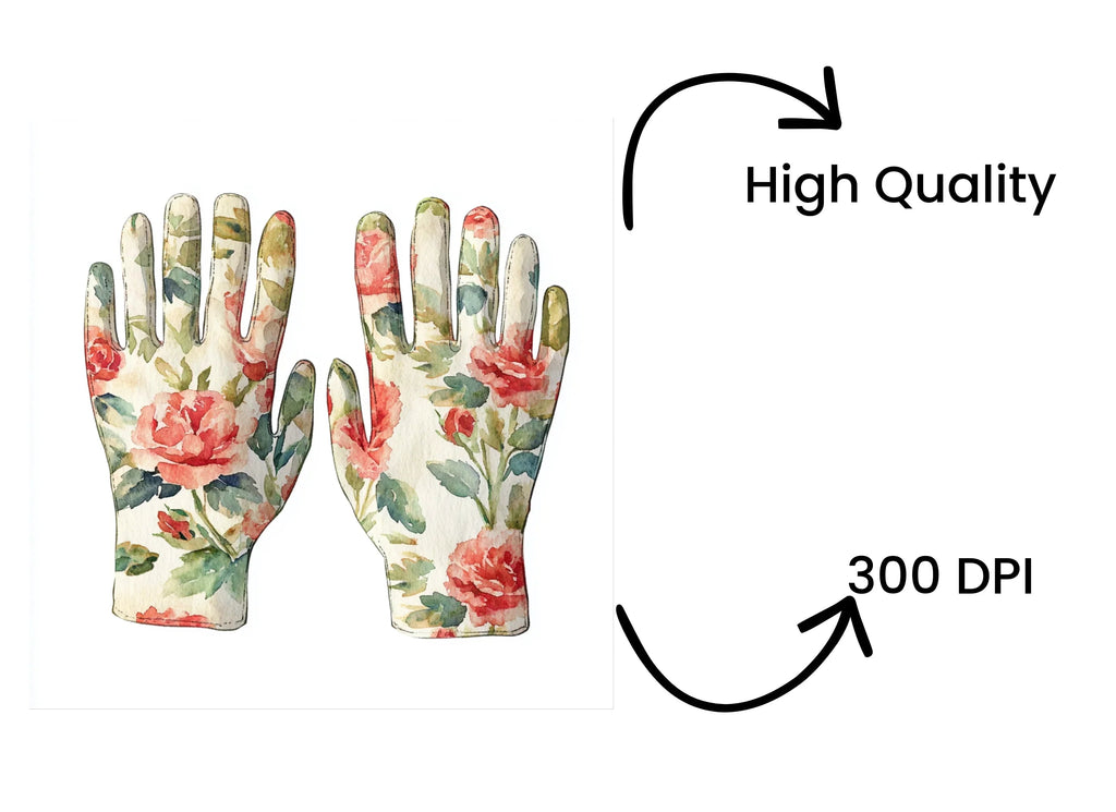 Floral Gardening Gloves Clipart Bundle