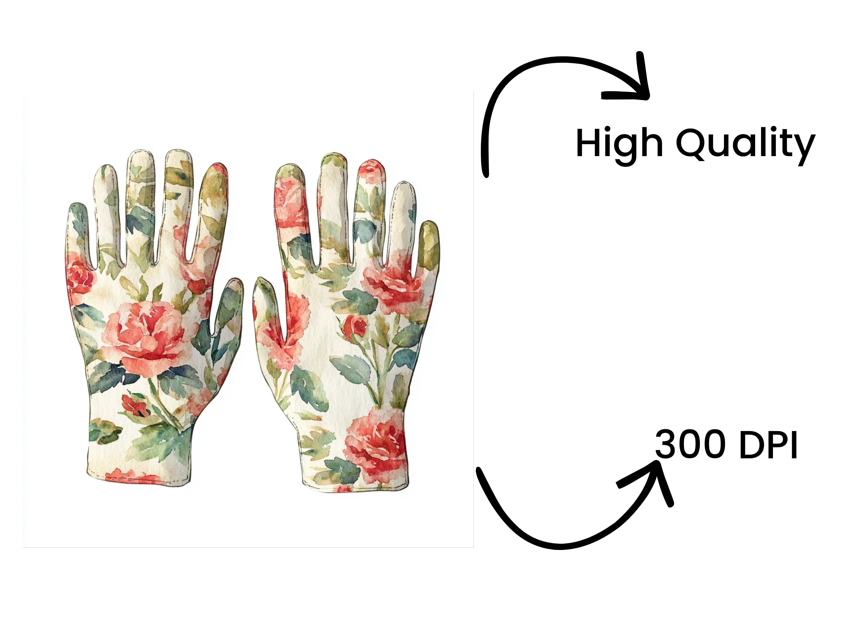 Floral Gardening Gloves Clipart Bundle