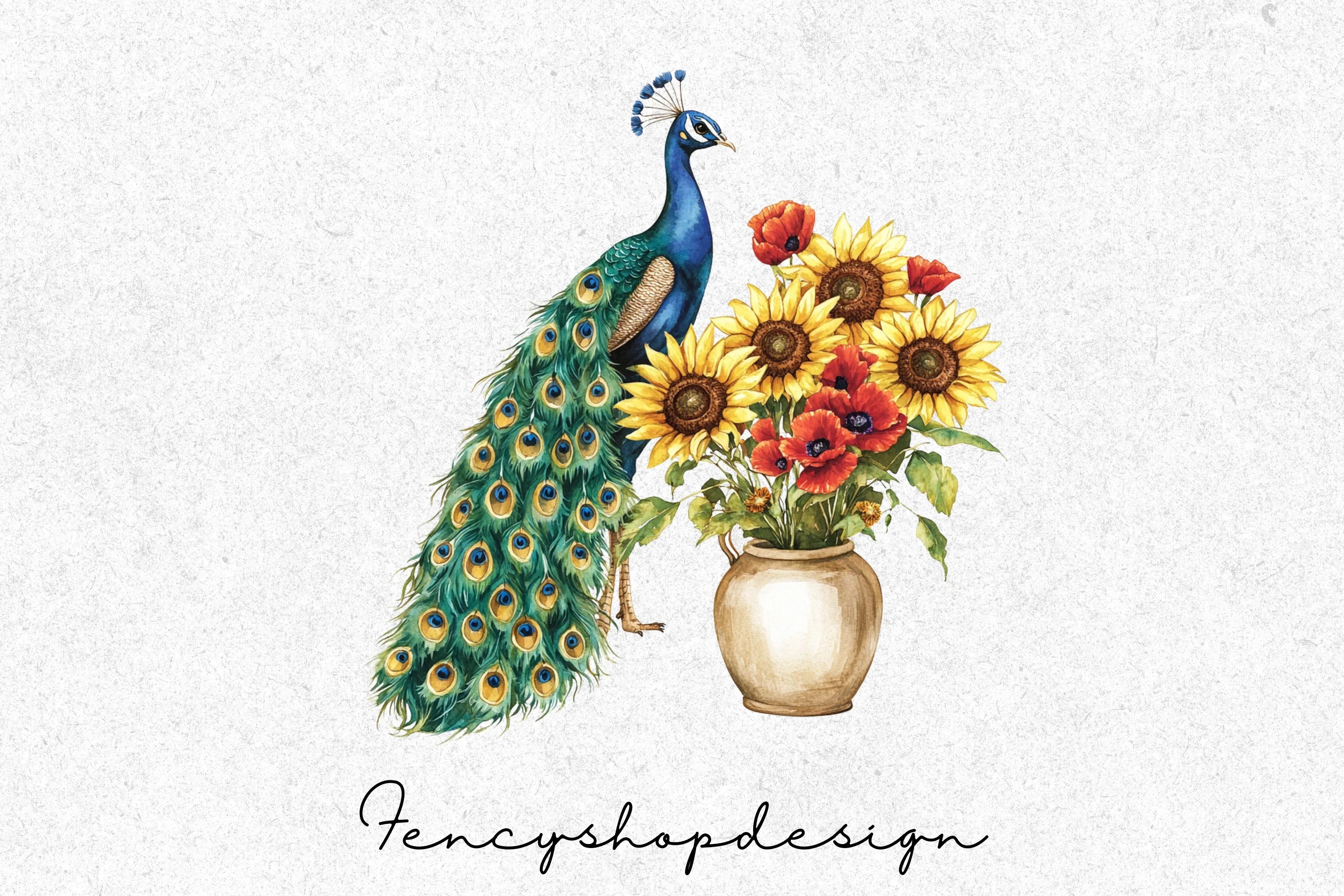 Elegant Peacock and Floral Clipart Bundle