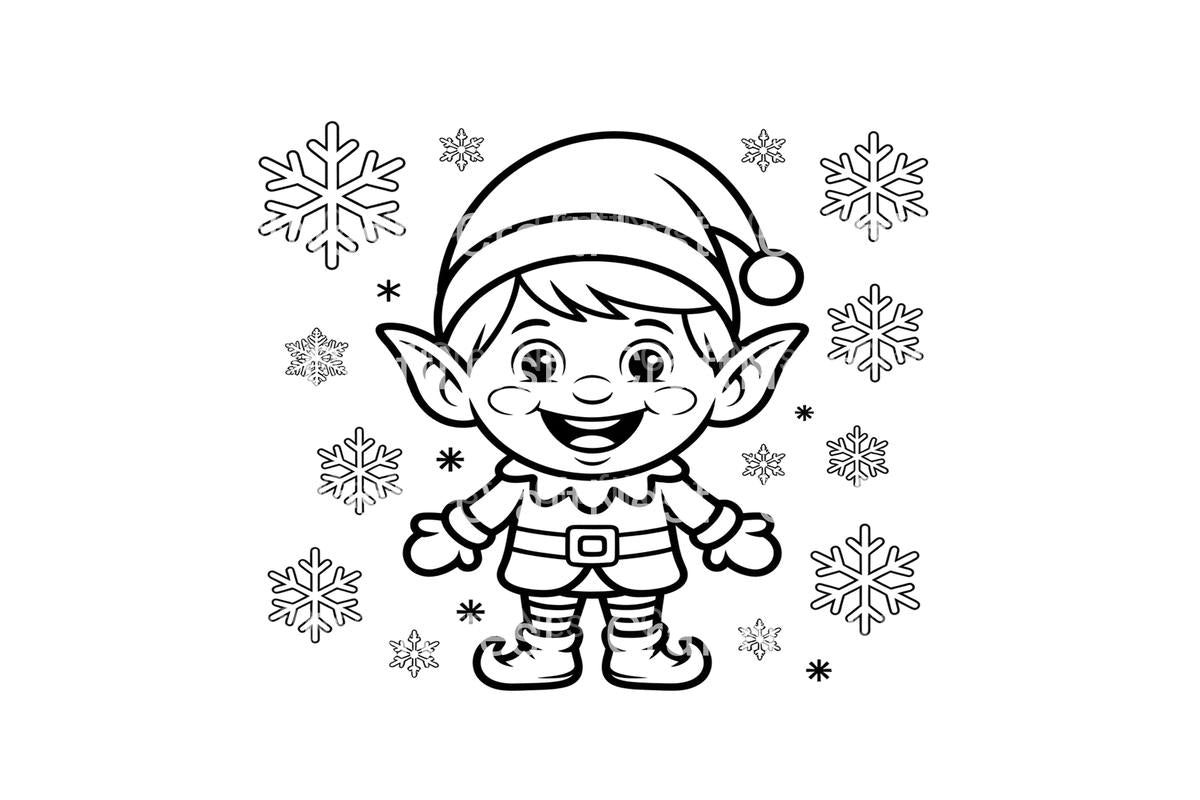 Cute Christmas Elf and Snowflakes Coloring Books