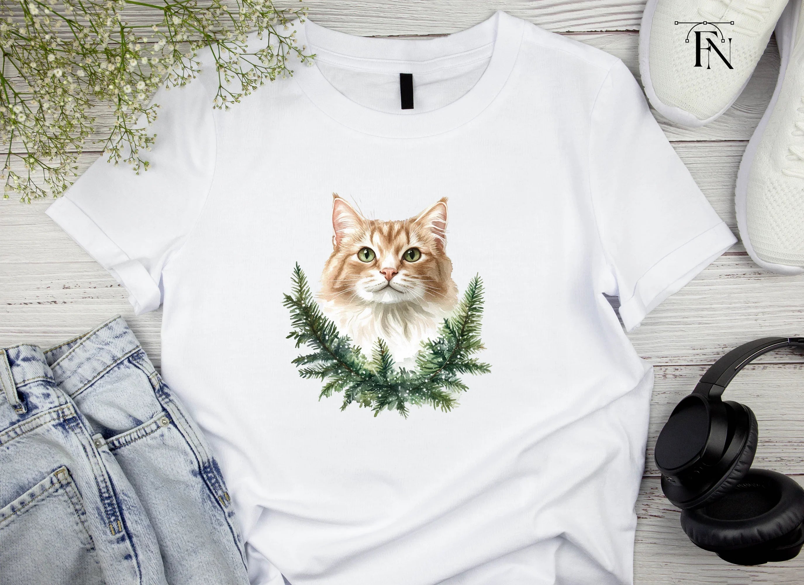 Cat Christmas Wreath Clipart Bundle