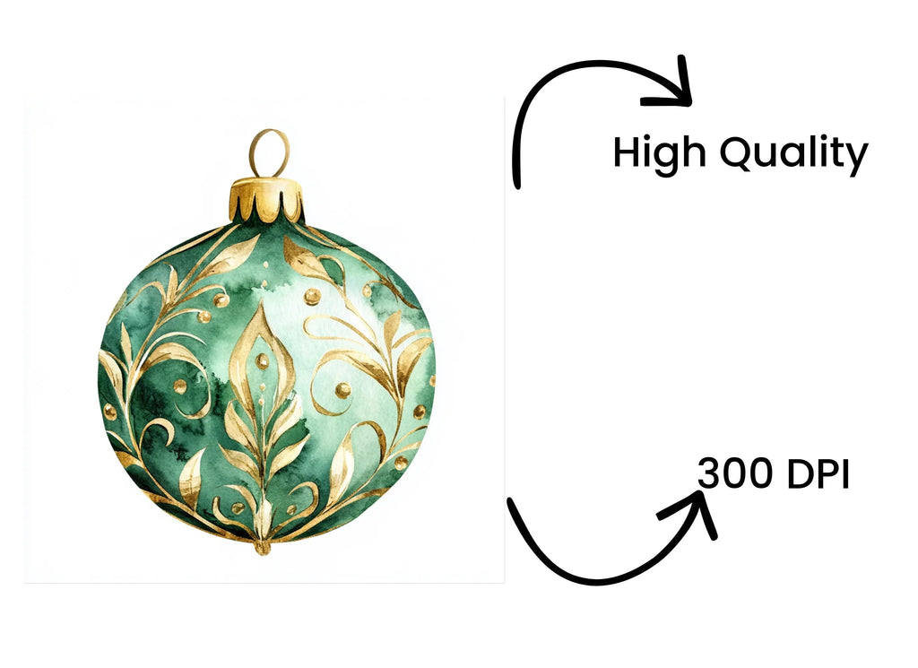 Green Christmas Ornaments Clipart Bundle