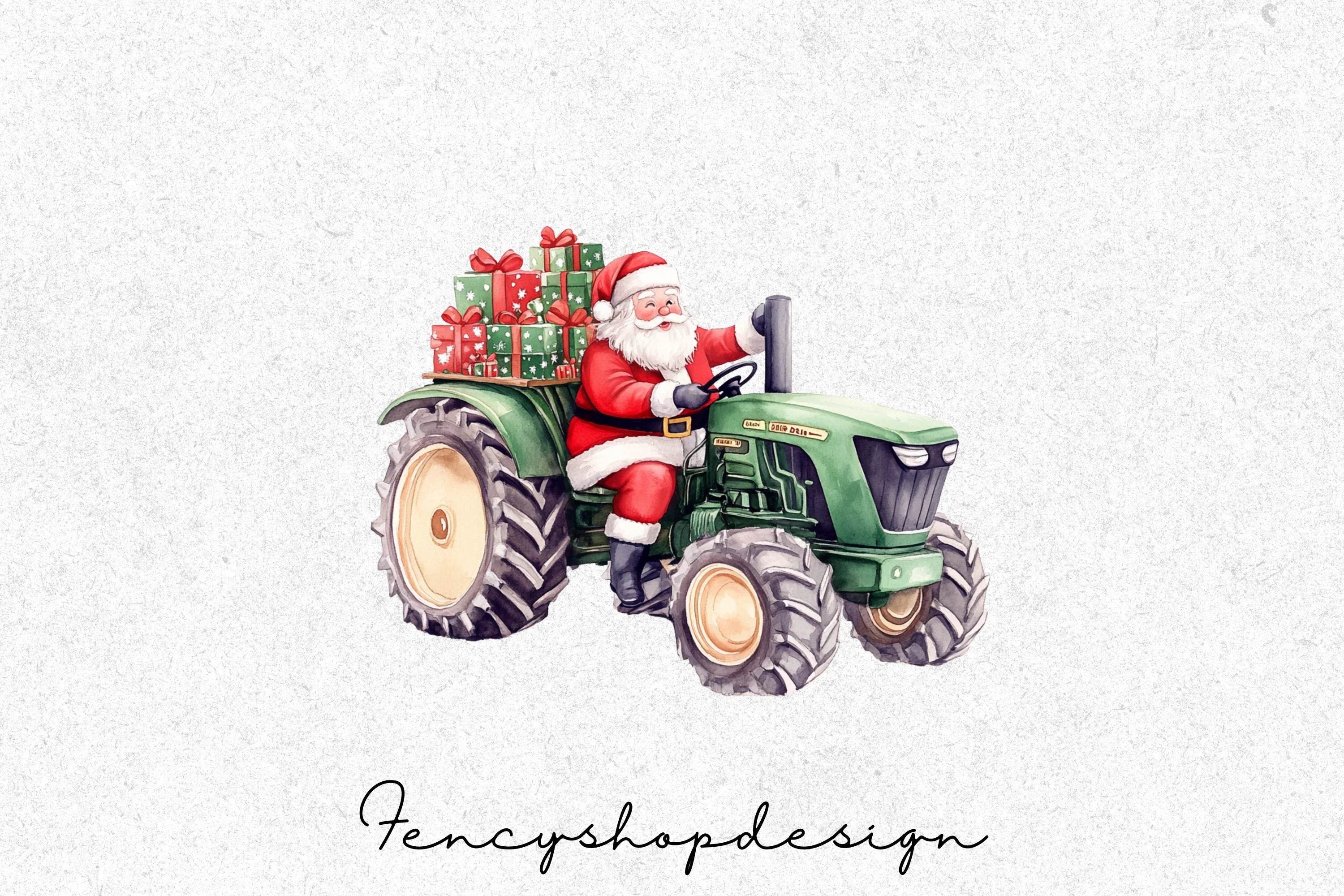 Santa Claus on Tractor Christmas Clipart Bundle