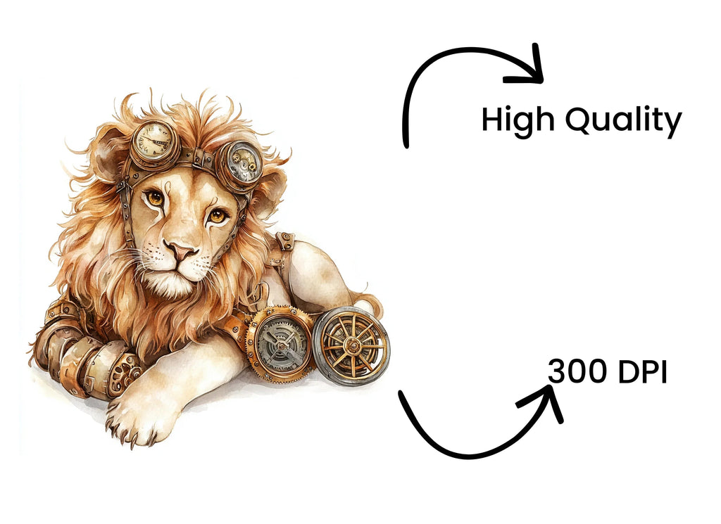 Steampunk Lion Fantasy Animal Clipart Bundle
