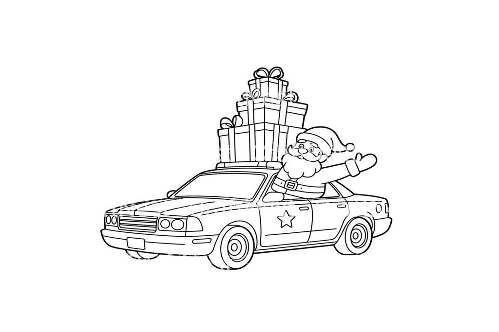 Santa and Elf Delivering Gifts by Car Coloring Books