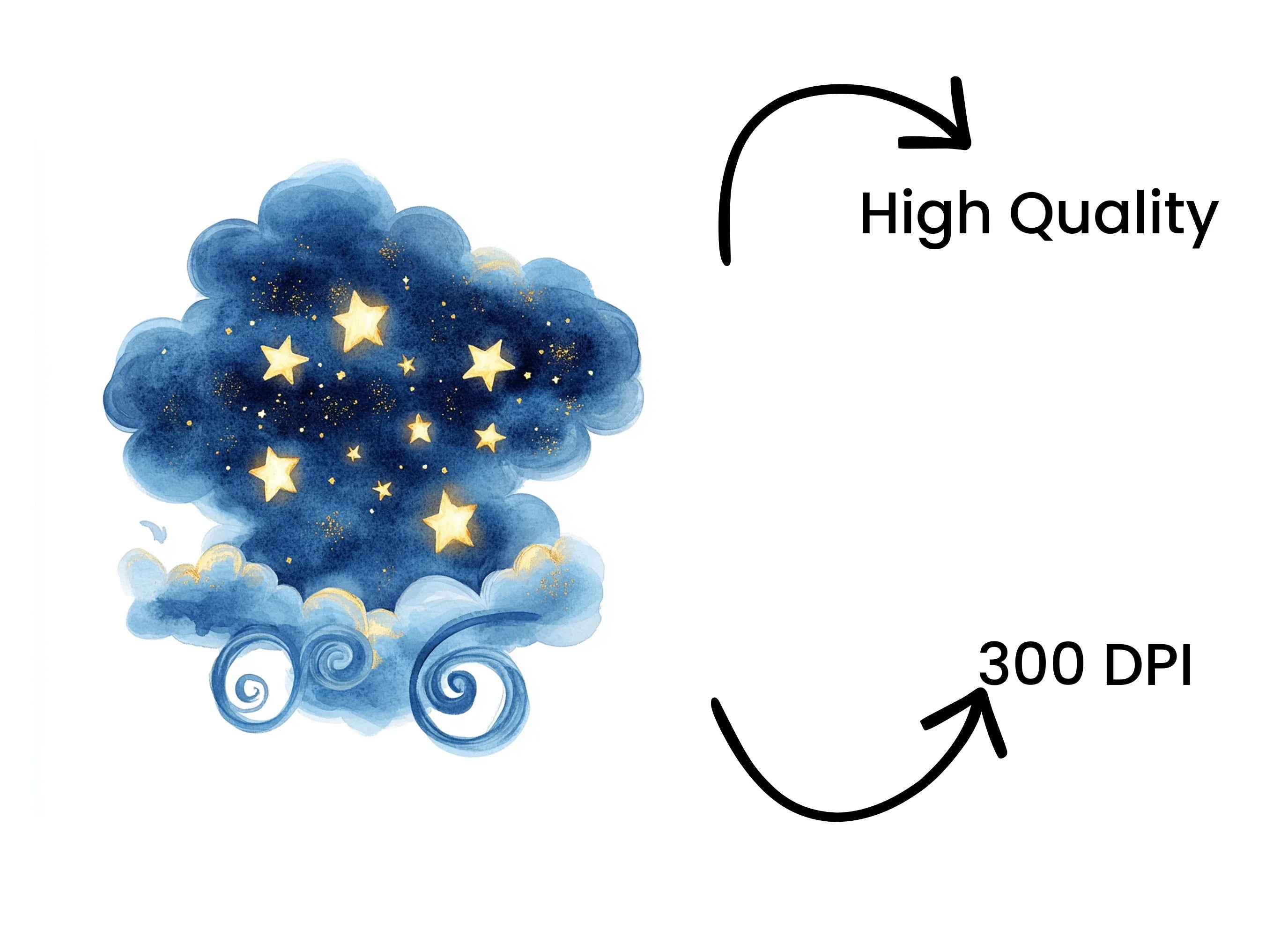 Dreamy Night Sky Stars and Clouds Clipart Bundle
