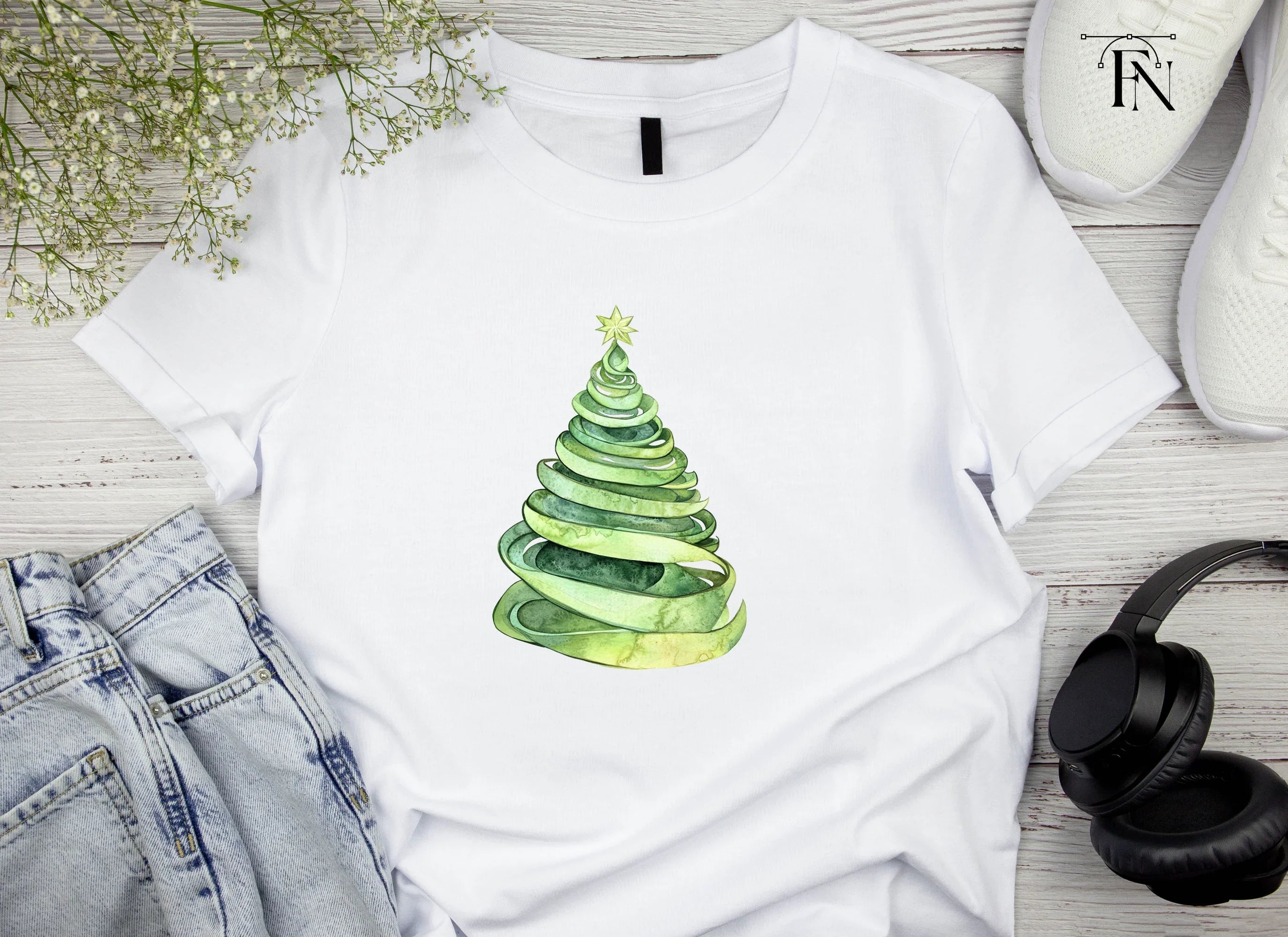 Ribbon Christmas Tree Clipart Bundle