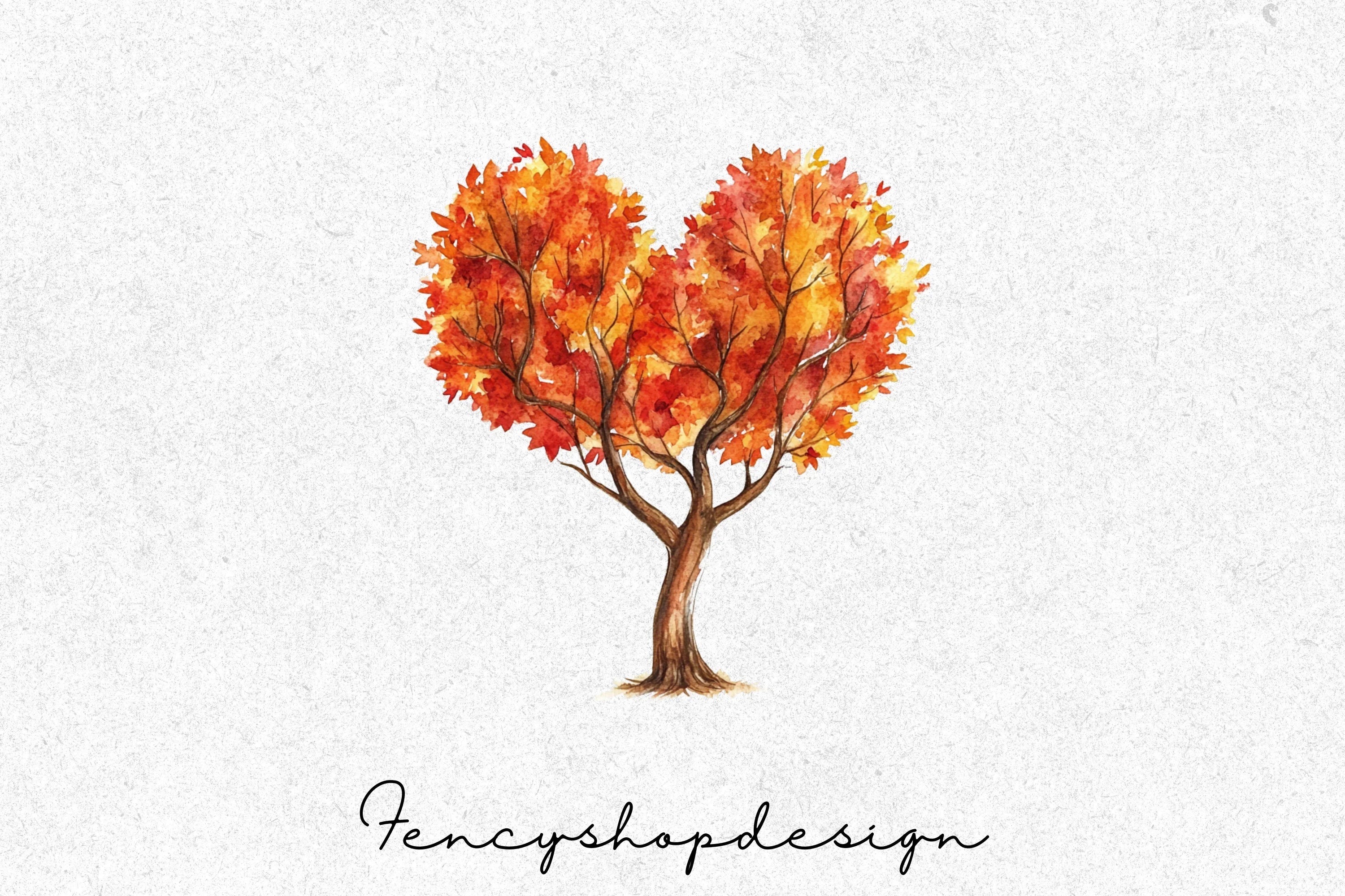 Autumn Heart Trees Clipart Bundle