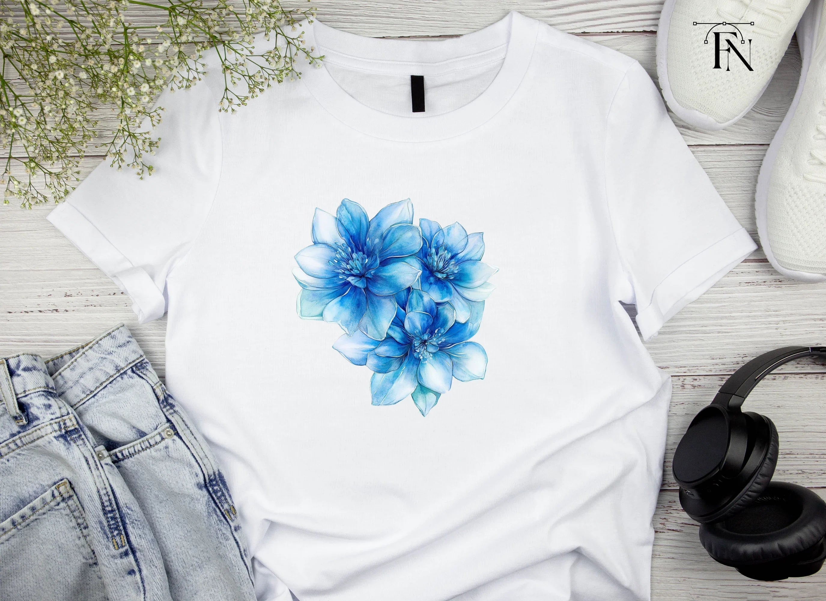 Exquisite Blue Floral Cluster Clipart Bundle