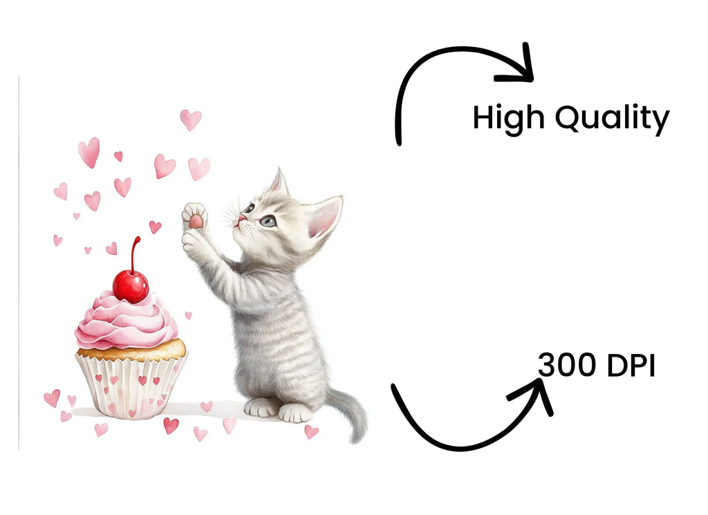Cute Kittens with Valentine Cupcakes Clipart Bundle