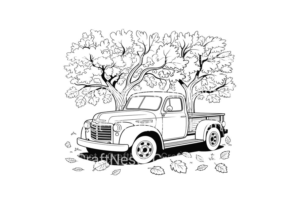 Vintage Truck Autumn Scene Coloring Books