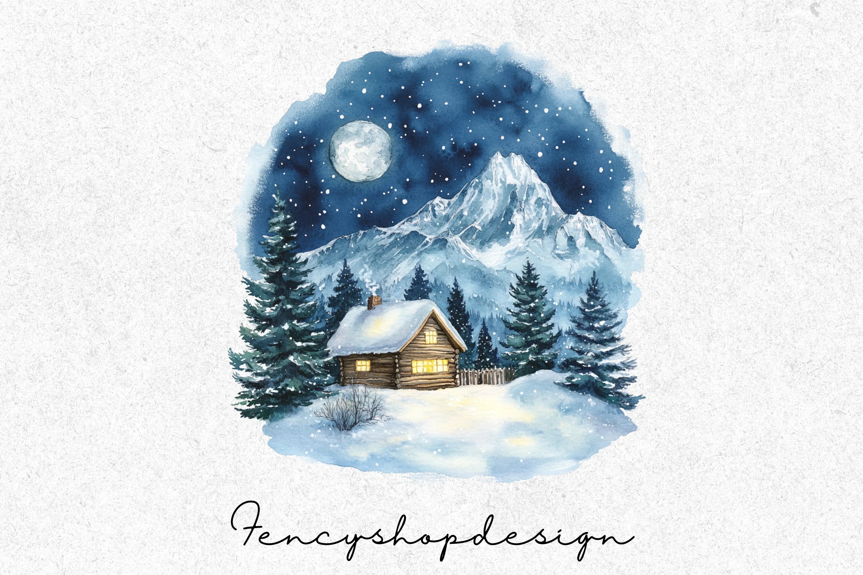 Winter Cabin Clipart Bundle