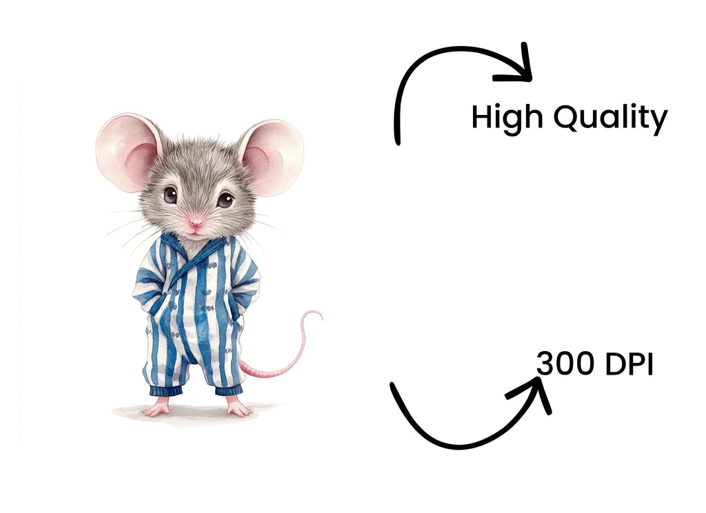 Charming Mice in Blue Striped Pajamas Clipart Bundle