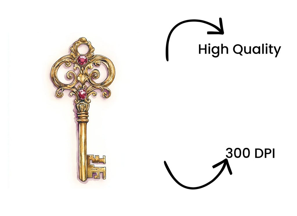 Vintage Golden Keys with Red Jewels Clipart Bundle